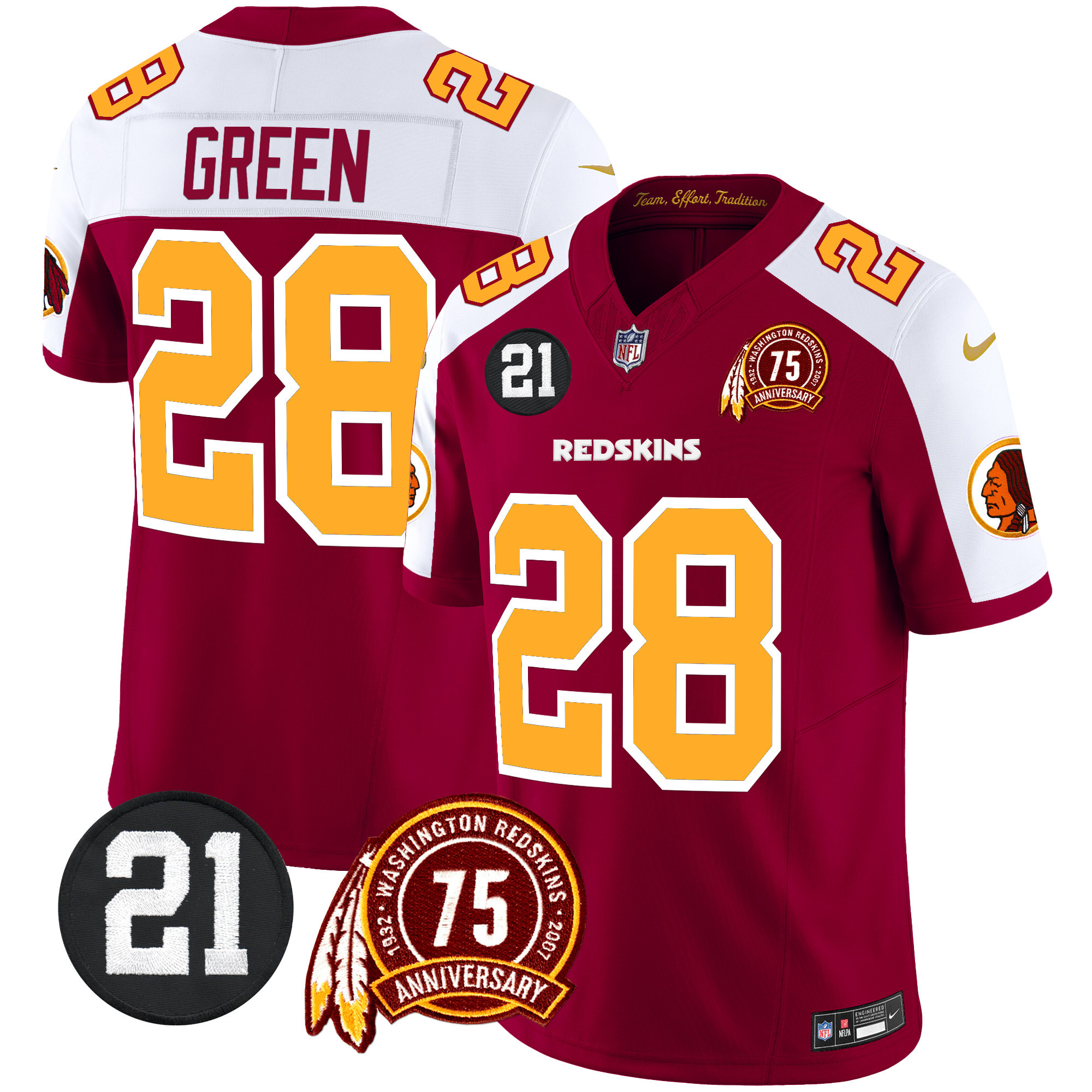 Darrell Green Men's Washington Redskins 75th & Sean Taylor Patch Vapor Limited Burgundy Alternate Jersey - All Stitched