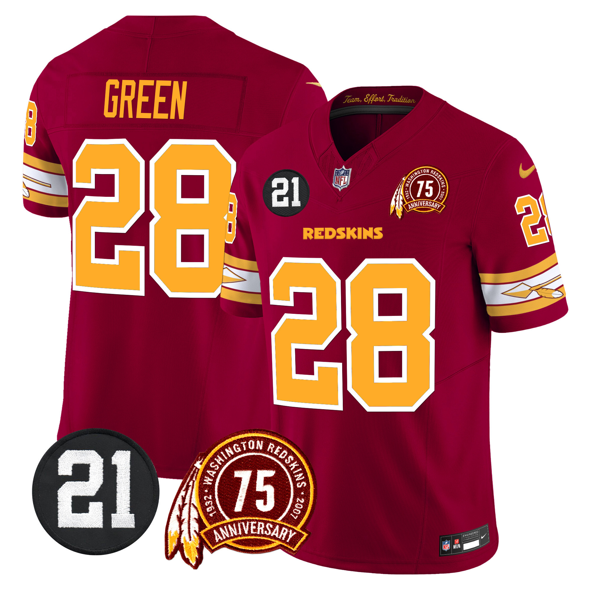 Darrell Green Men's Washington Redskins 75th & Sean Taylor Patch Vapor Limited Burgundy Jersey - All Stitched
