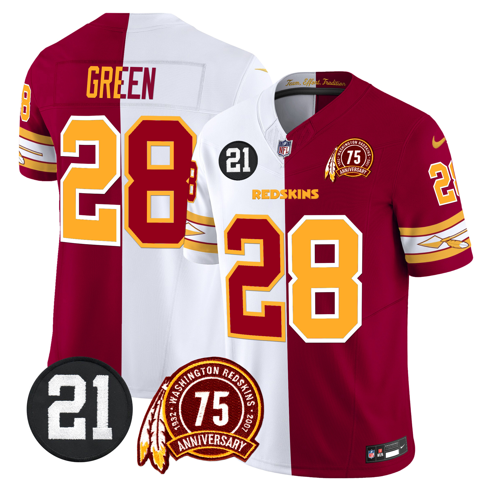 Darrell Green Men's Washington Redskins 75th & Sean Taylor Patch Vapor Limited Half Jersey - All Stitched