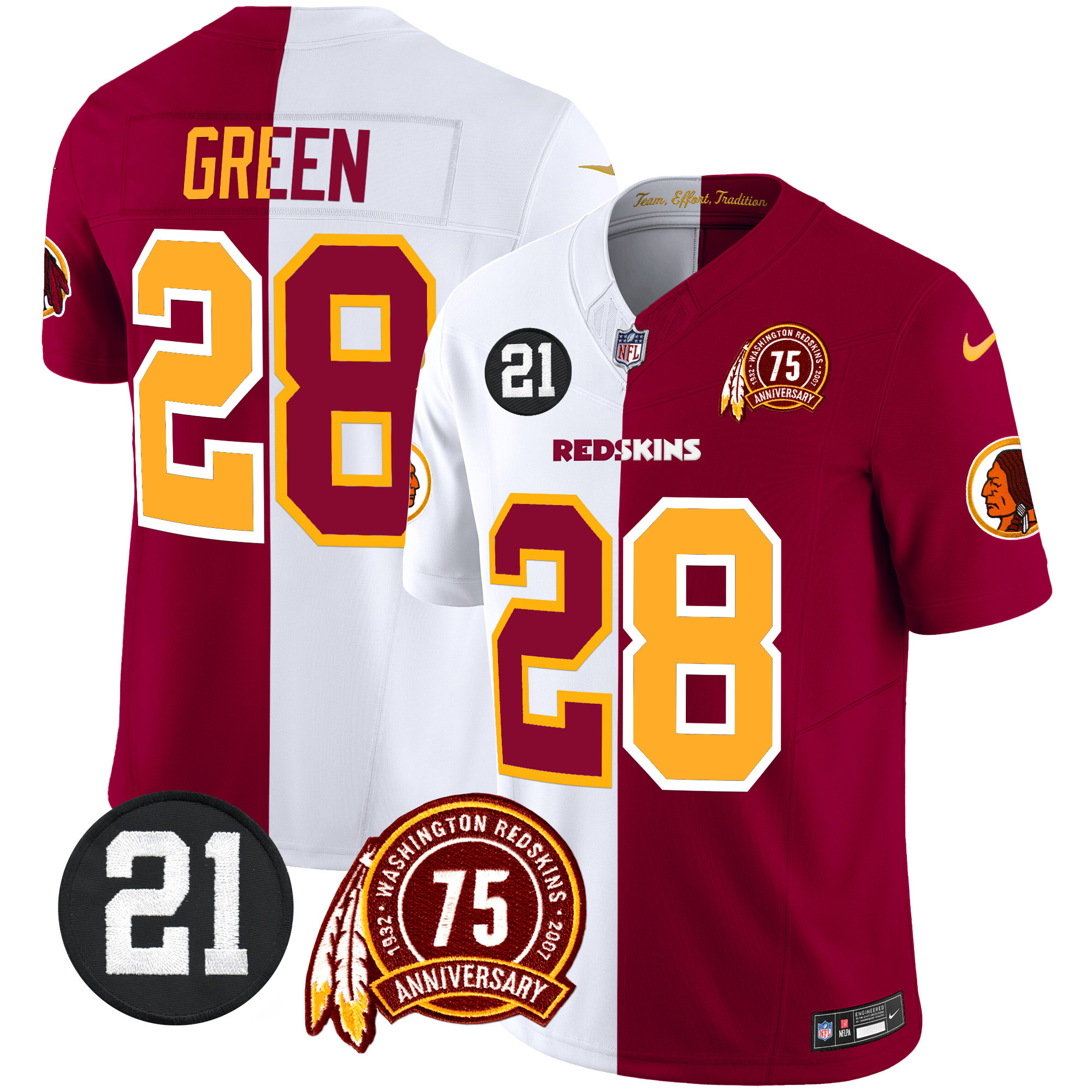Darrell Green Men's Washington Redskins 75th & Sean Taylor Patch Vapor Limited Half Jersey - All Stitched