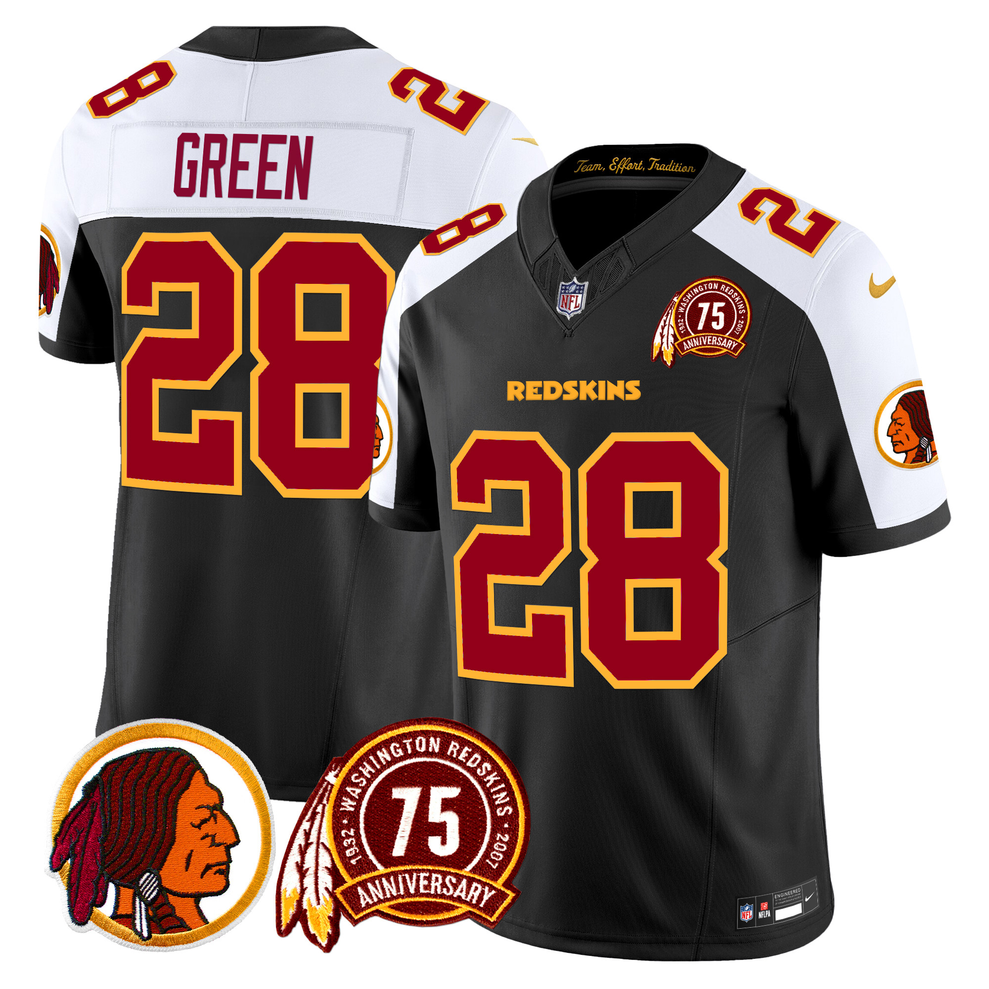 Darrell Green Men's Washington Redskins 75th Patch Vapor Limited Black Alternate Jersey - All Stitched