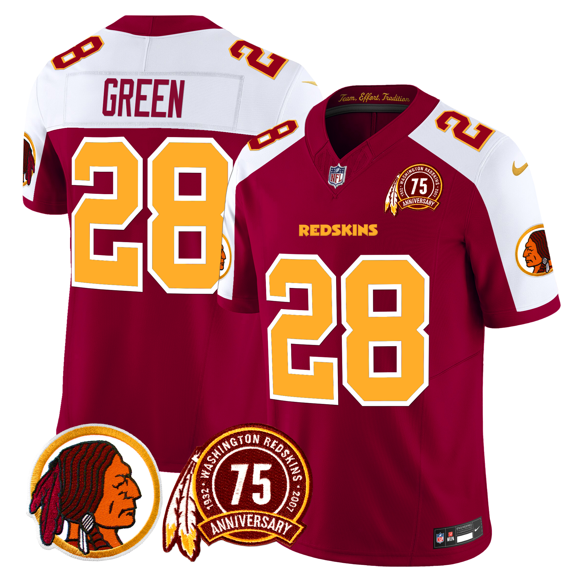 Darrell Green Men's Washington Redskins 75th Patch Vapor Limited Burgundy Alternate Jersey - All Stitched