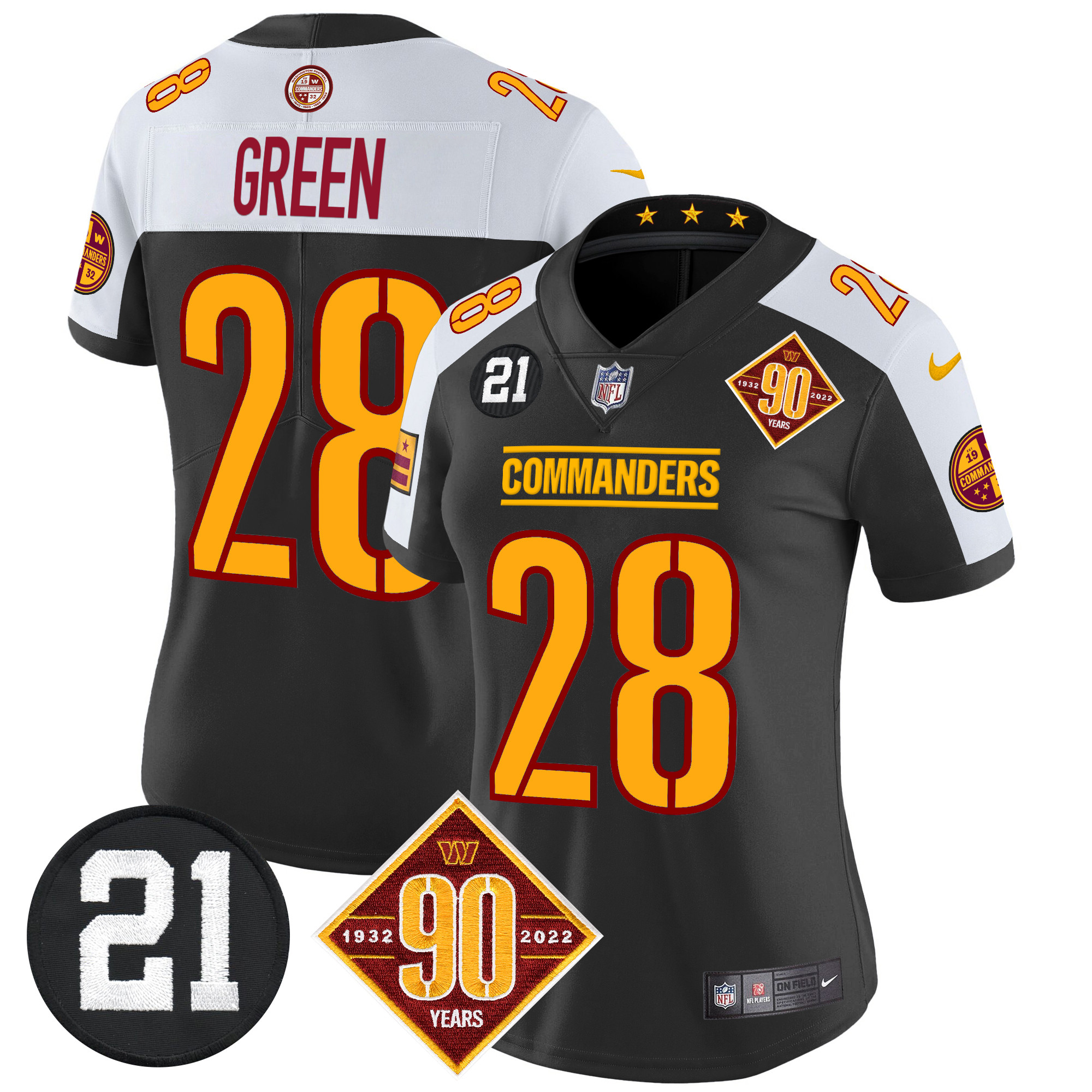 Darrell Green Women's Washington Commanders 90th & Sean Taylor Patch Vapor Limited Black Alternate Jersey - All Stitched