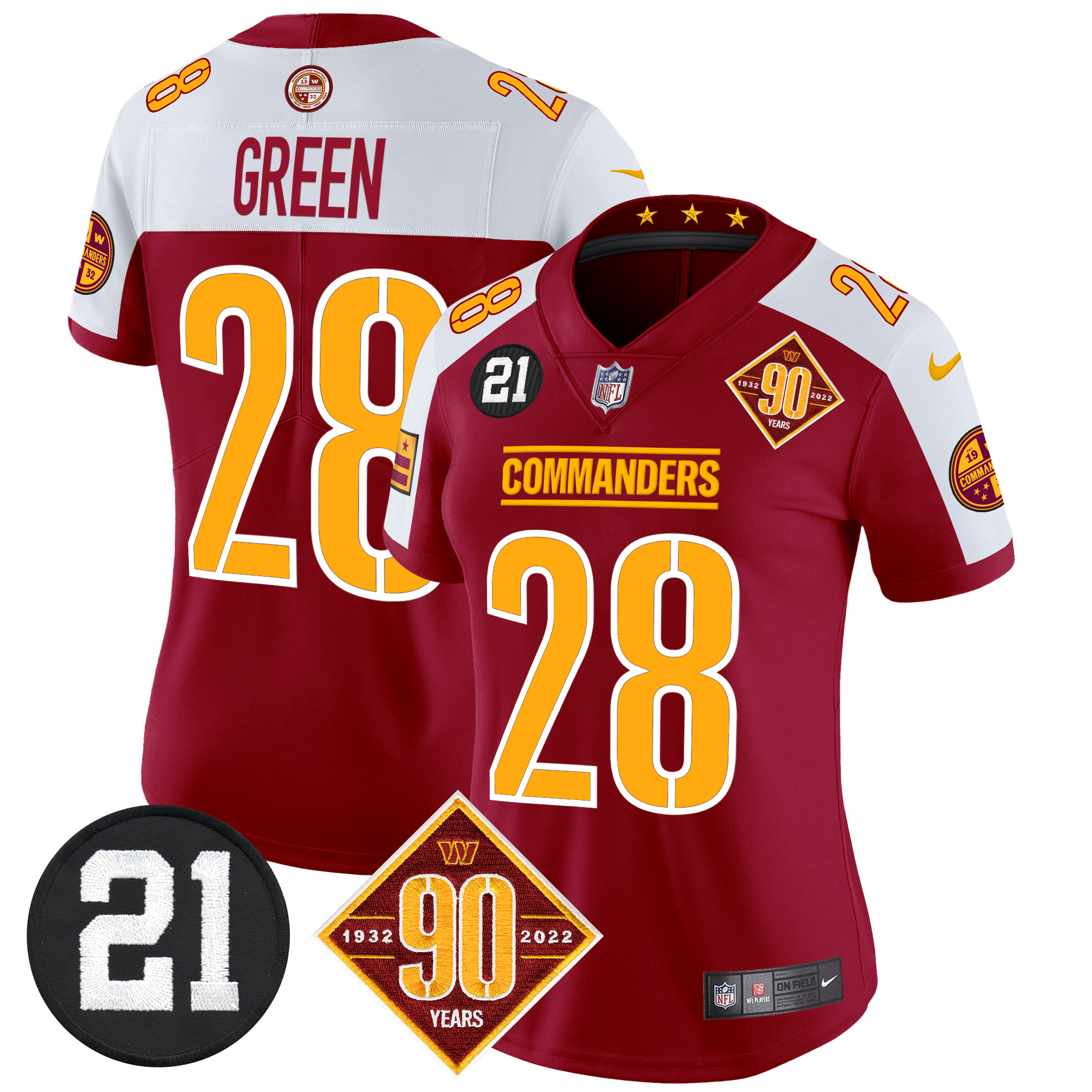 Darrell Green Women's Washington Commanders 90th & Sean Taylor Patch Vapor Limited Burgundy Alternate Jersey - All Stitched