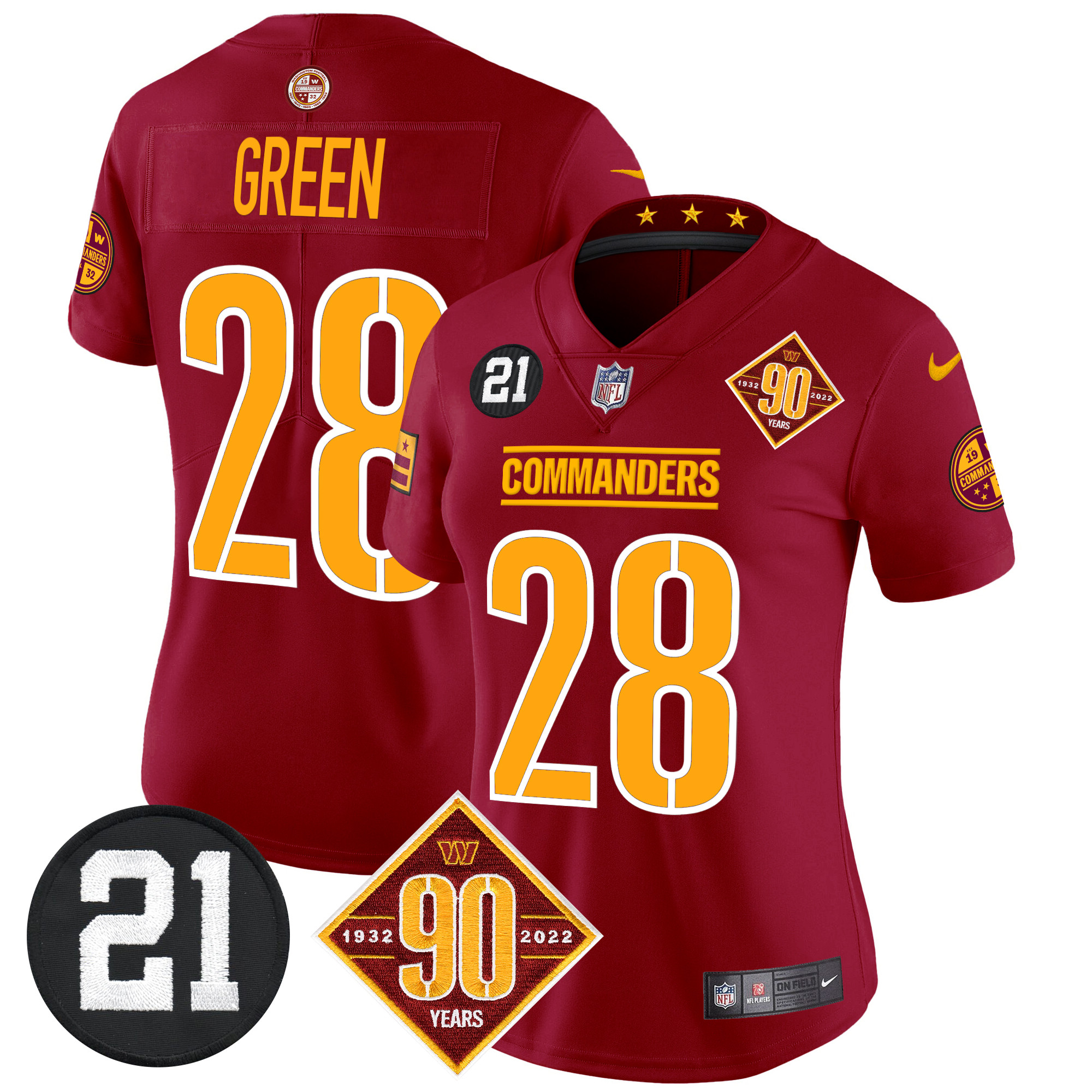 Darrell Green Women's Washington Commanders 90th & Sean Taylor Patch Vapor Limited Burgundy Jersey - All Stitched