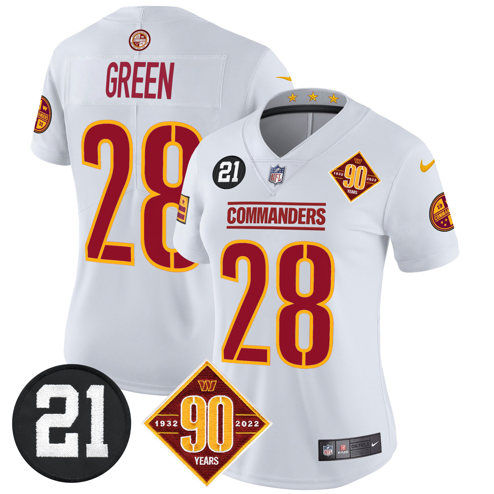 Darrell Green Women's Washington Commanders 90th & Sean Taylor Patch Vapor Limited White Jersey - All Stitched