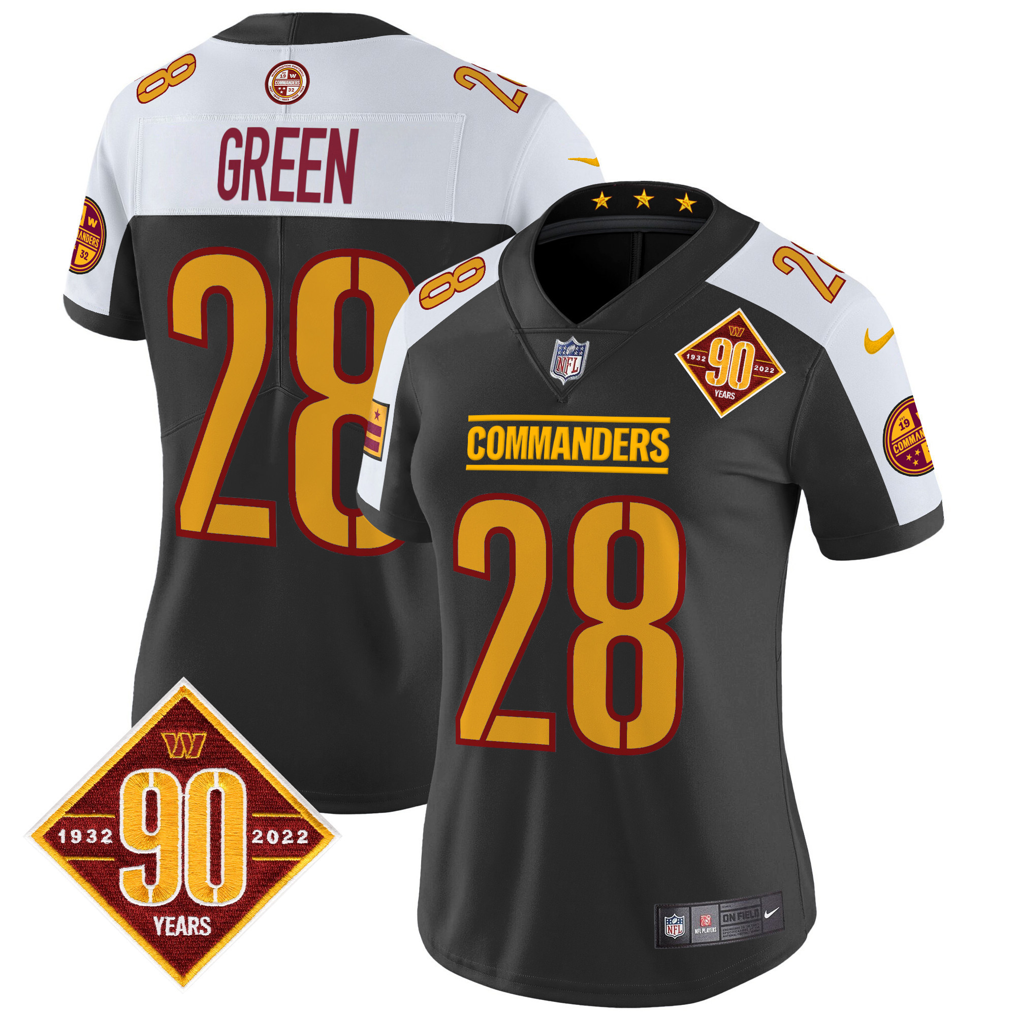 Darrell Green Women's Washington Commanders 90th Anniversary Patch Vapor Limited Black Alternate Jersey - All Stitched