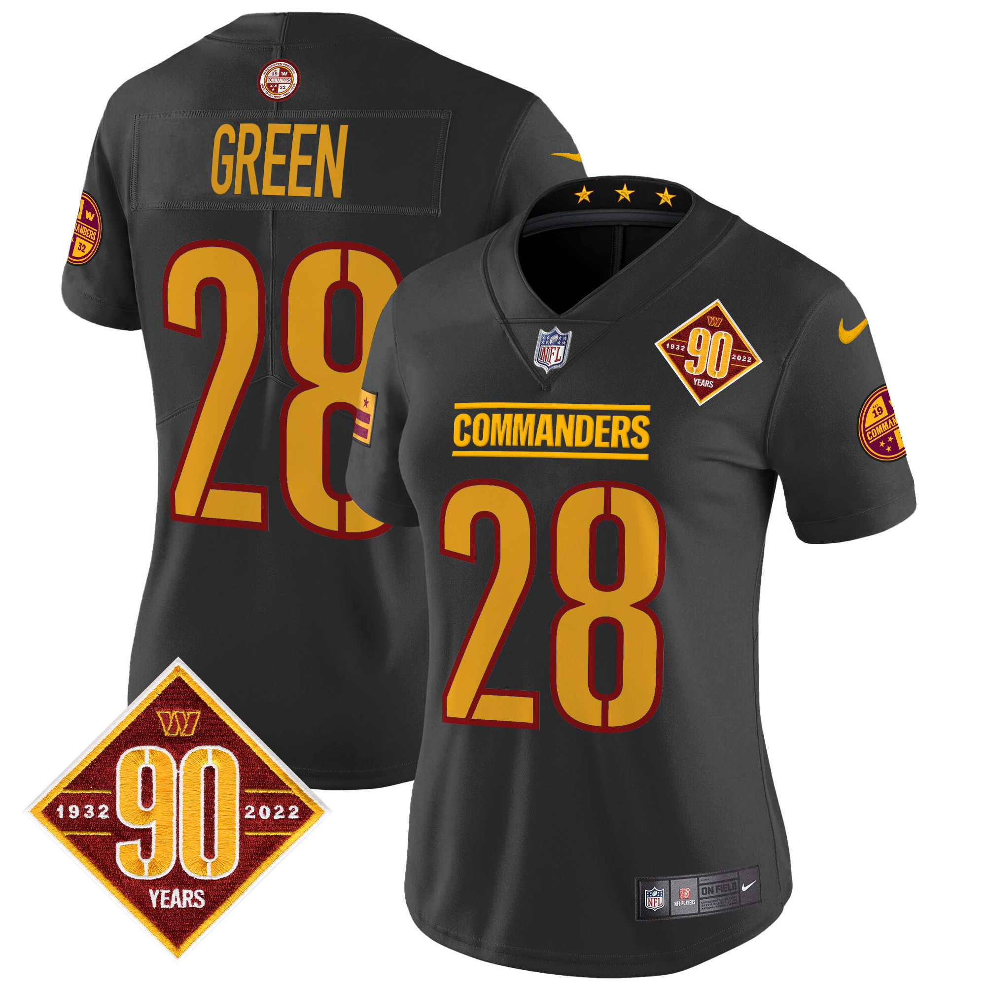 Darrell Green Women's Washington Commanders 90th Anniversary Patch Vapor Limited Black Jersey - All Stitched