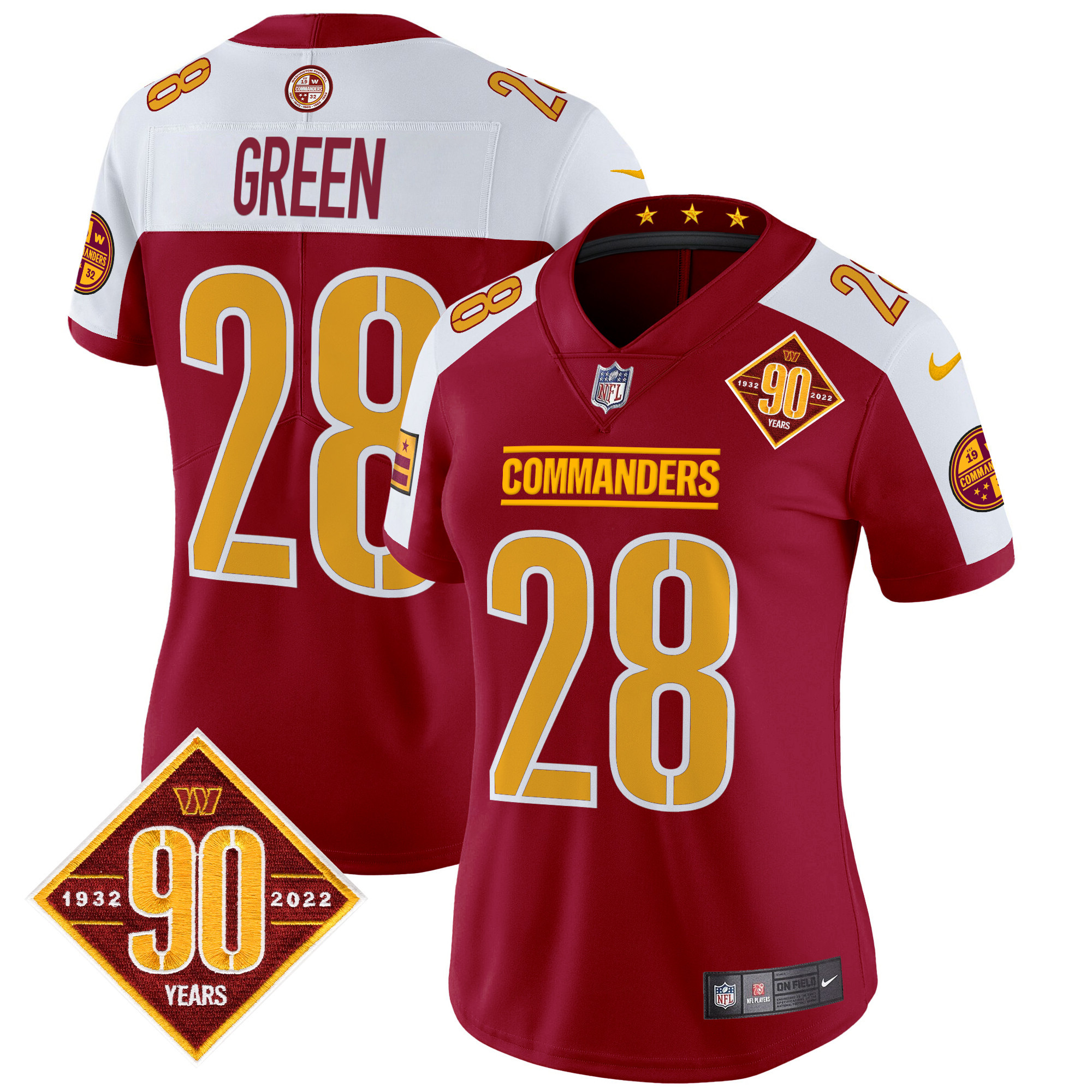 Darrell Green Women's Washington Commanders 90th Anniversary Patch Vapor Limited Burgundy Alternate Jersey - All Stitched
