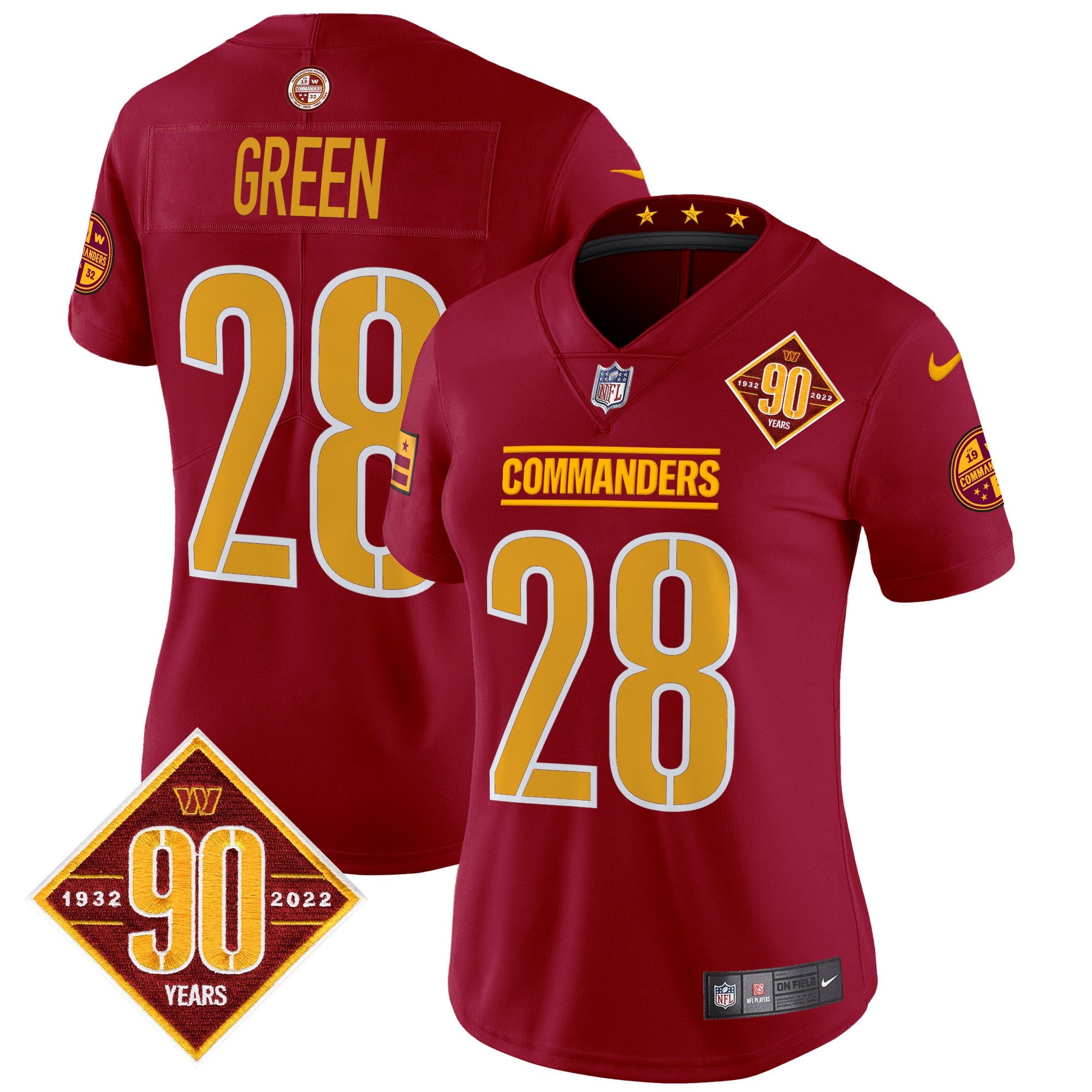 Darrell Green Women's Washington Commanders 90th Anniversary Patch Vapor Limited Burgundy Jersey - All Stitched
