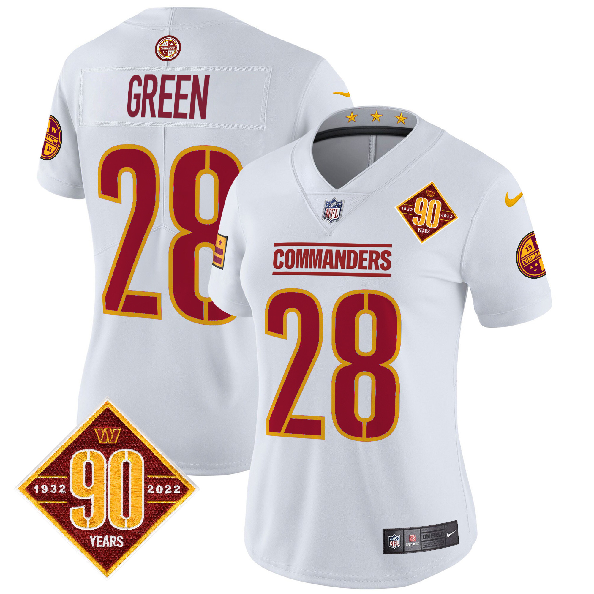 Darrell Green Women's Washington Commanders 90th Anniversary Patch Vapor Limited White Jersey - All Stitched