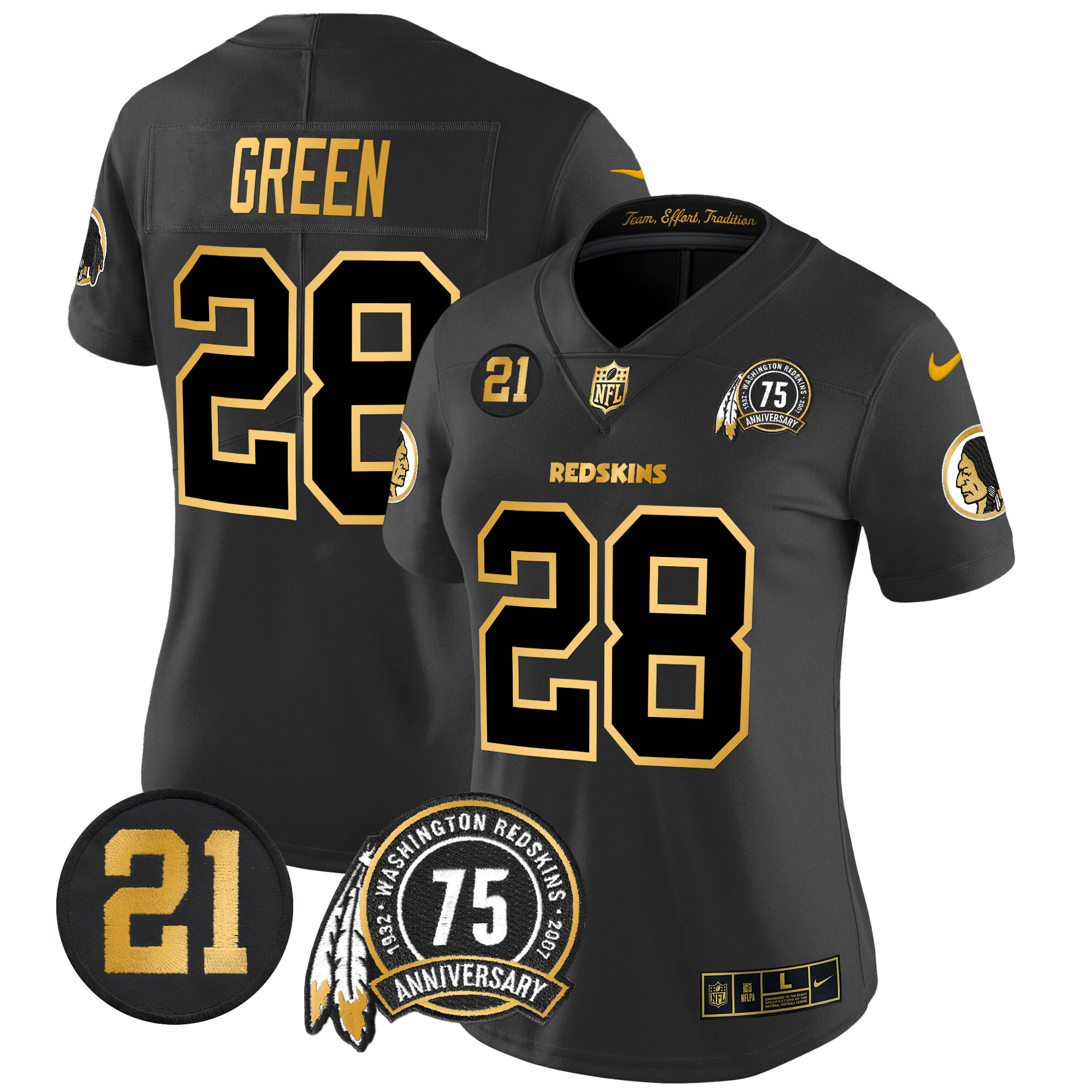 Darrell Green Women's Washington Redskins 75th & Sean Taylor Patch Gold Vapor Limited Black Gold Jersey - All Stitched