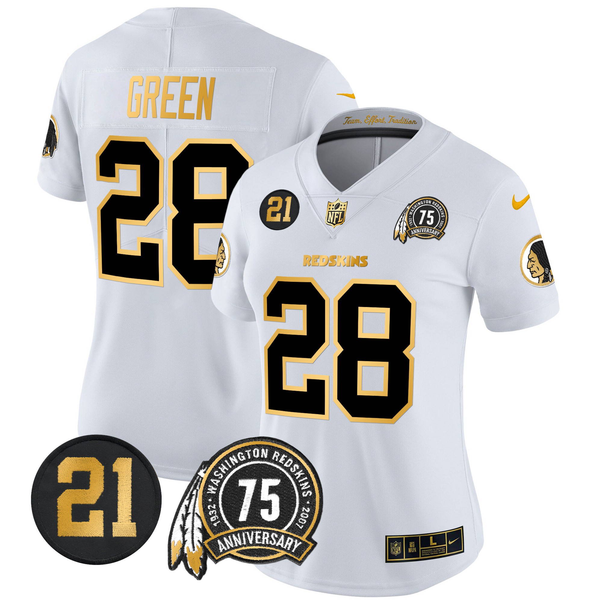 Darrell Green Women's Washington Redskins 75th & Sean Taylor Patch Gold Vapor Limited White Gold Jersey - All Stitched