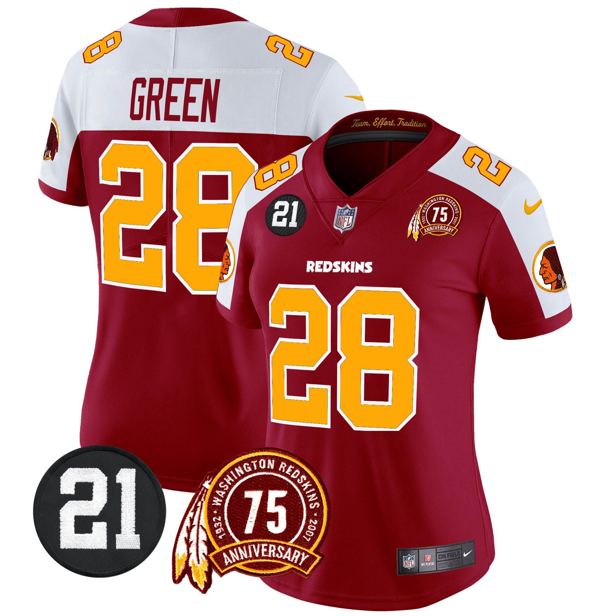 Darrell Green Women's Washington Redskins 75th & Sean Taylor Patch Vapor Limited Burgundy Alternate Jersey - All Stitched