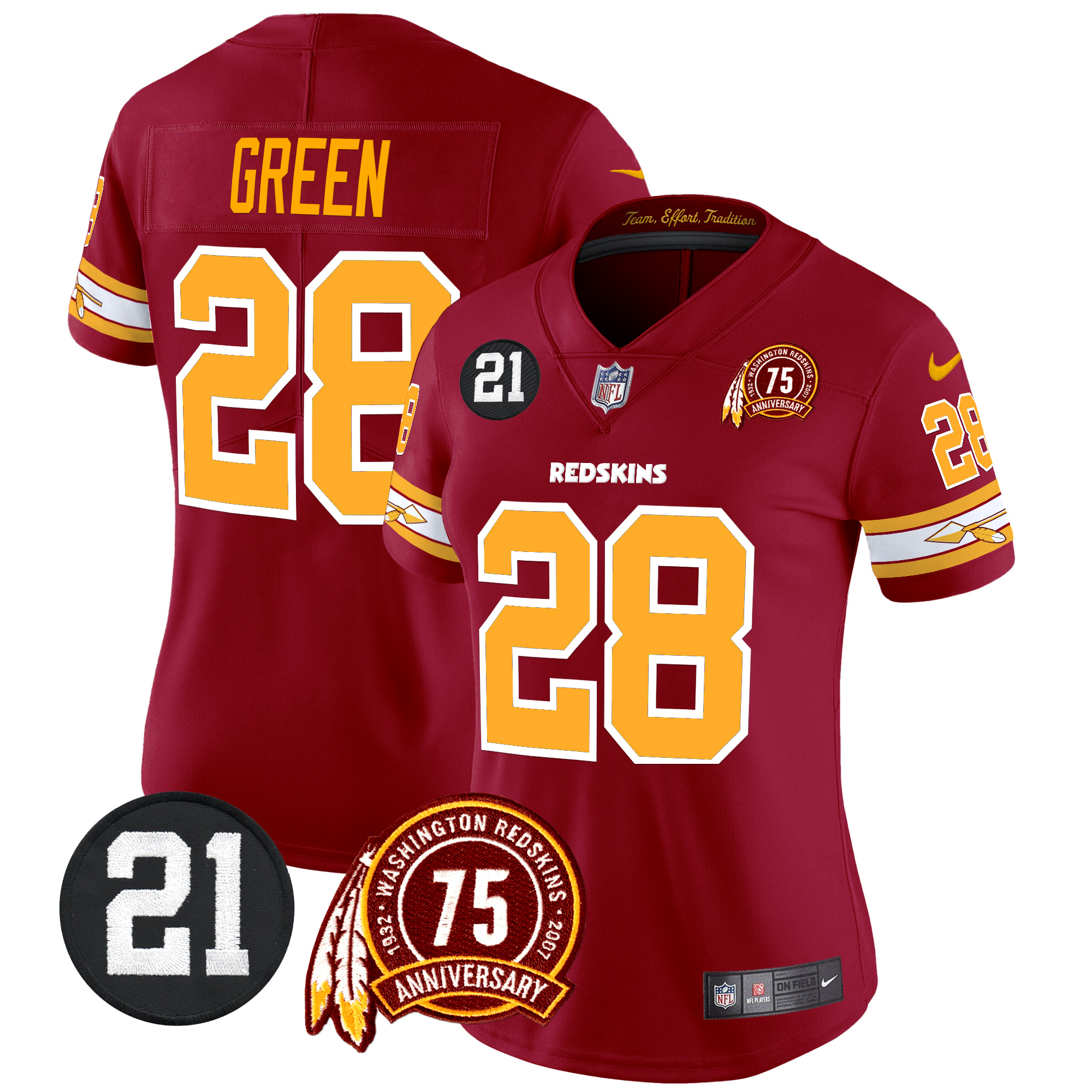 Darrell Green Women's Washington Redskins 75th & Sean Taylor Patch Vapor Limited Burgundy Jersey - All Stitched