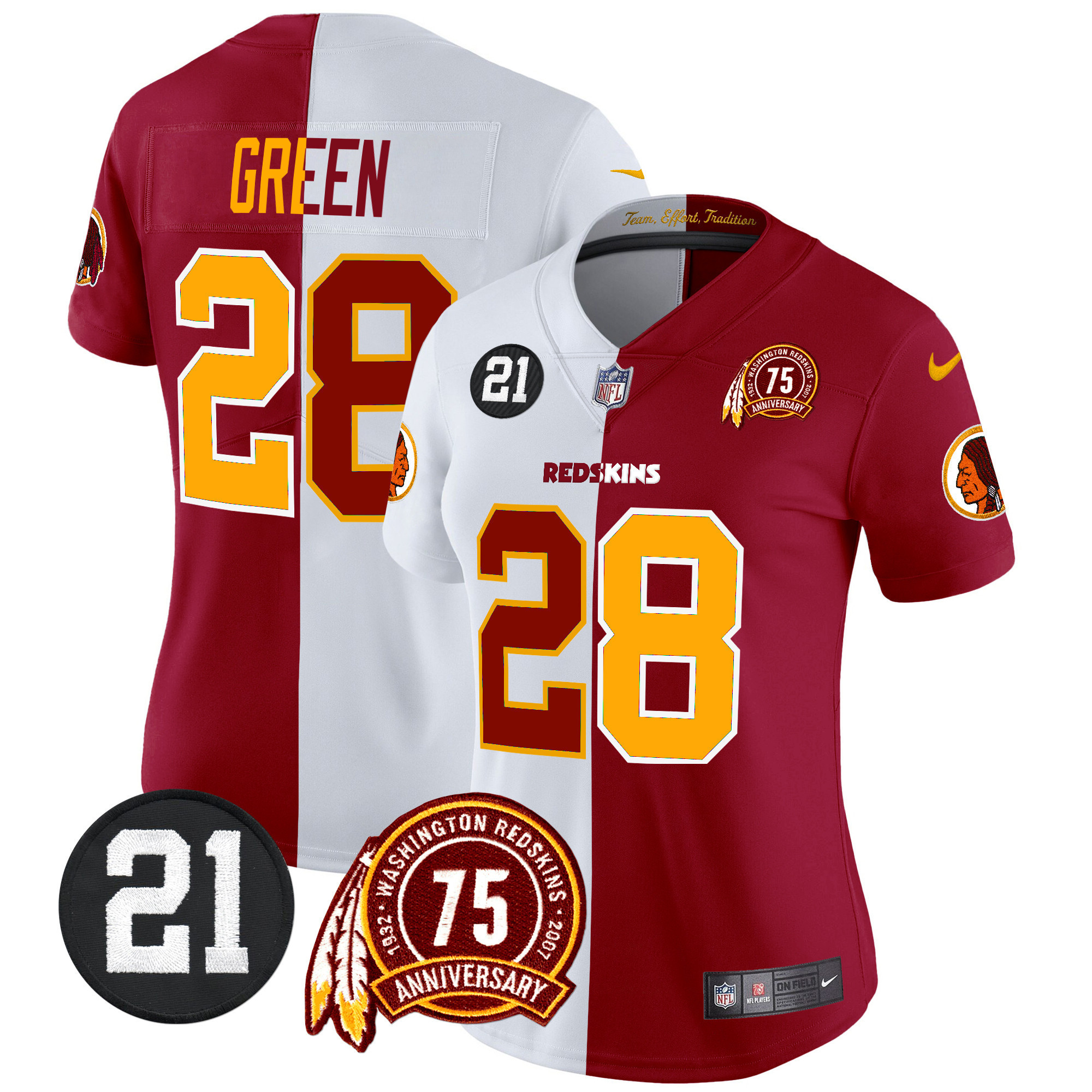 Darrell Green Women's Washington Redskins 75th & Sean Taylor Patch Vapor Limited Half Jersey - All Stitched
