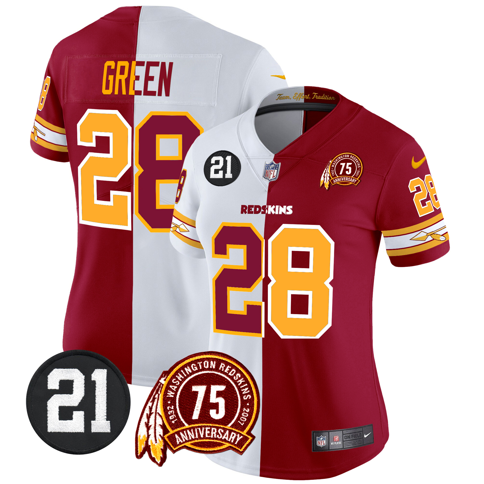 Darrell Green Women's Washington Redskins 75th & Sean Taylor Patch Vapor Limited Half Jersey - All Stitched
