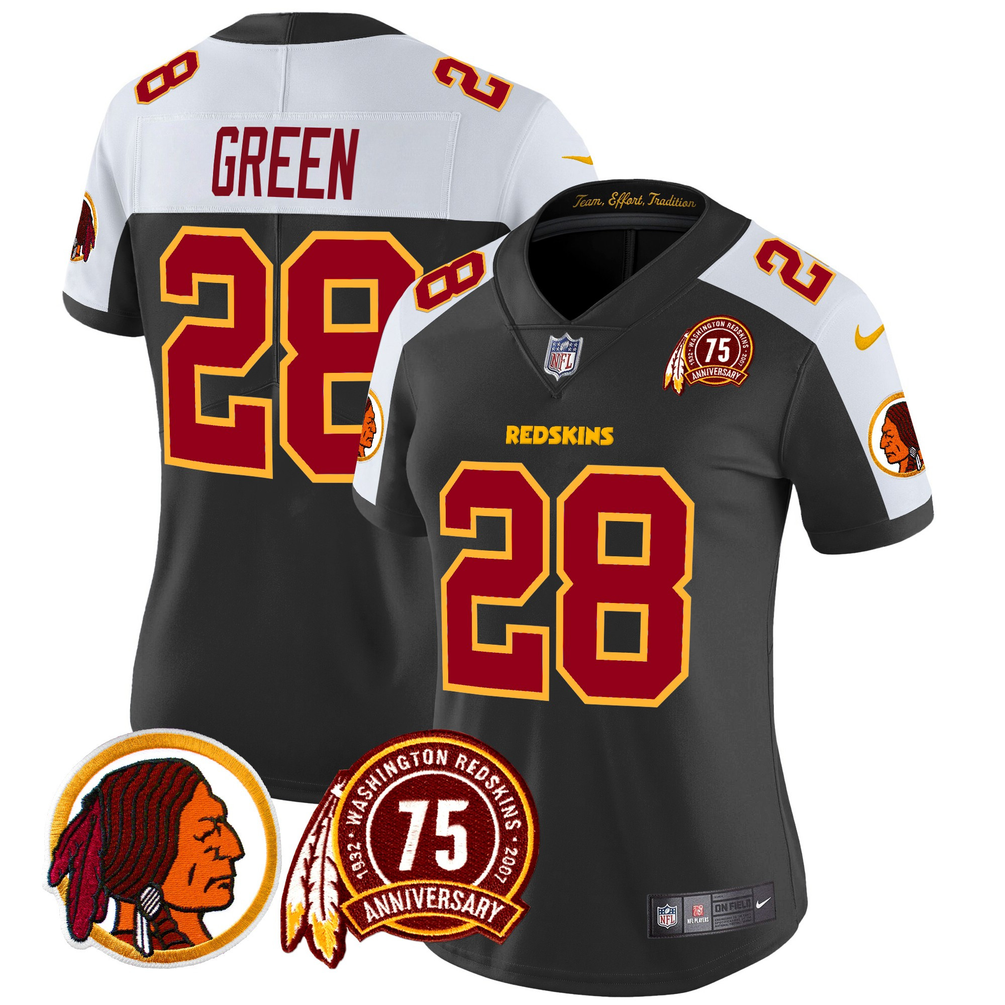 Darrell Green Women's Washington Redskins 75th Patch Vapor Limited Black Alternate Jersey - All Stitched