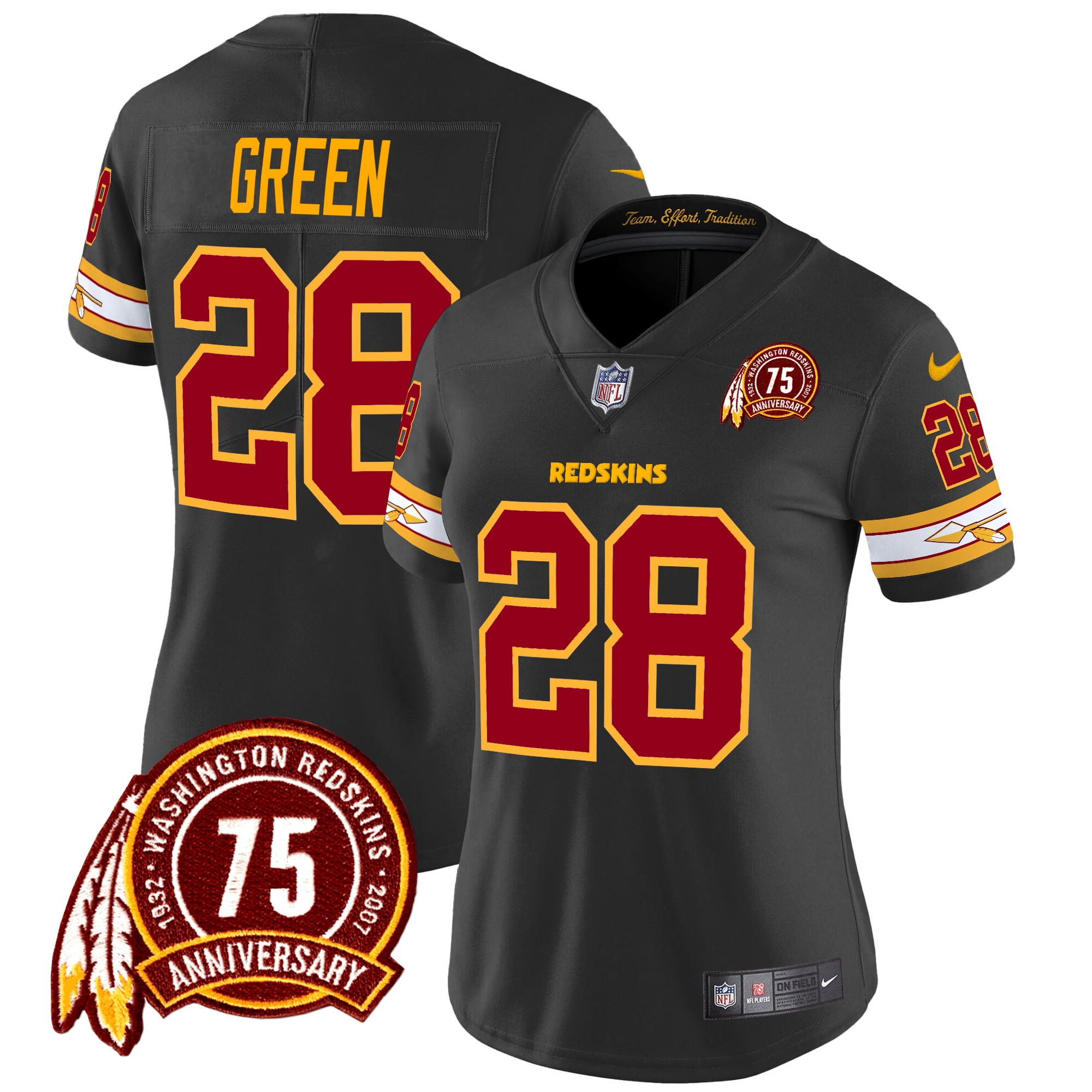 Darrell Green Women's Washington Redskins 75th Patch Vapor Limited Black Jersey - All Stitched