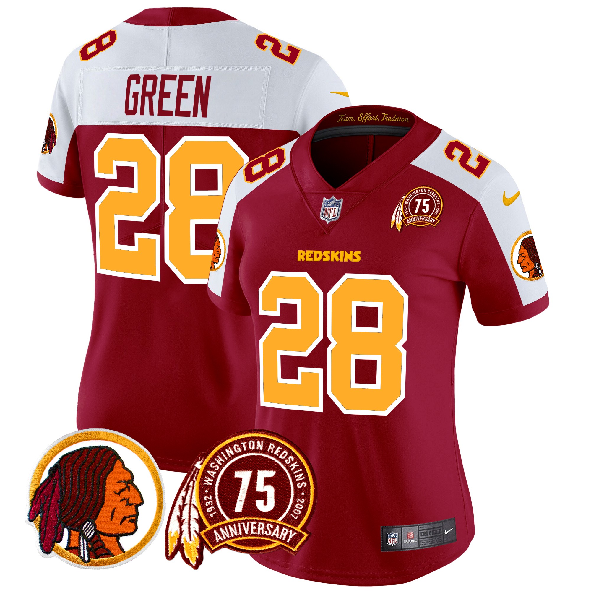 Darrell Green Women's Washington Redskins 75th Patch Vapor Limited Burgundy Alternate Jersey - All Stitched