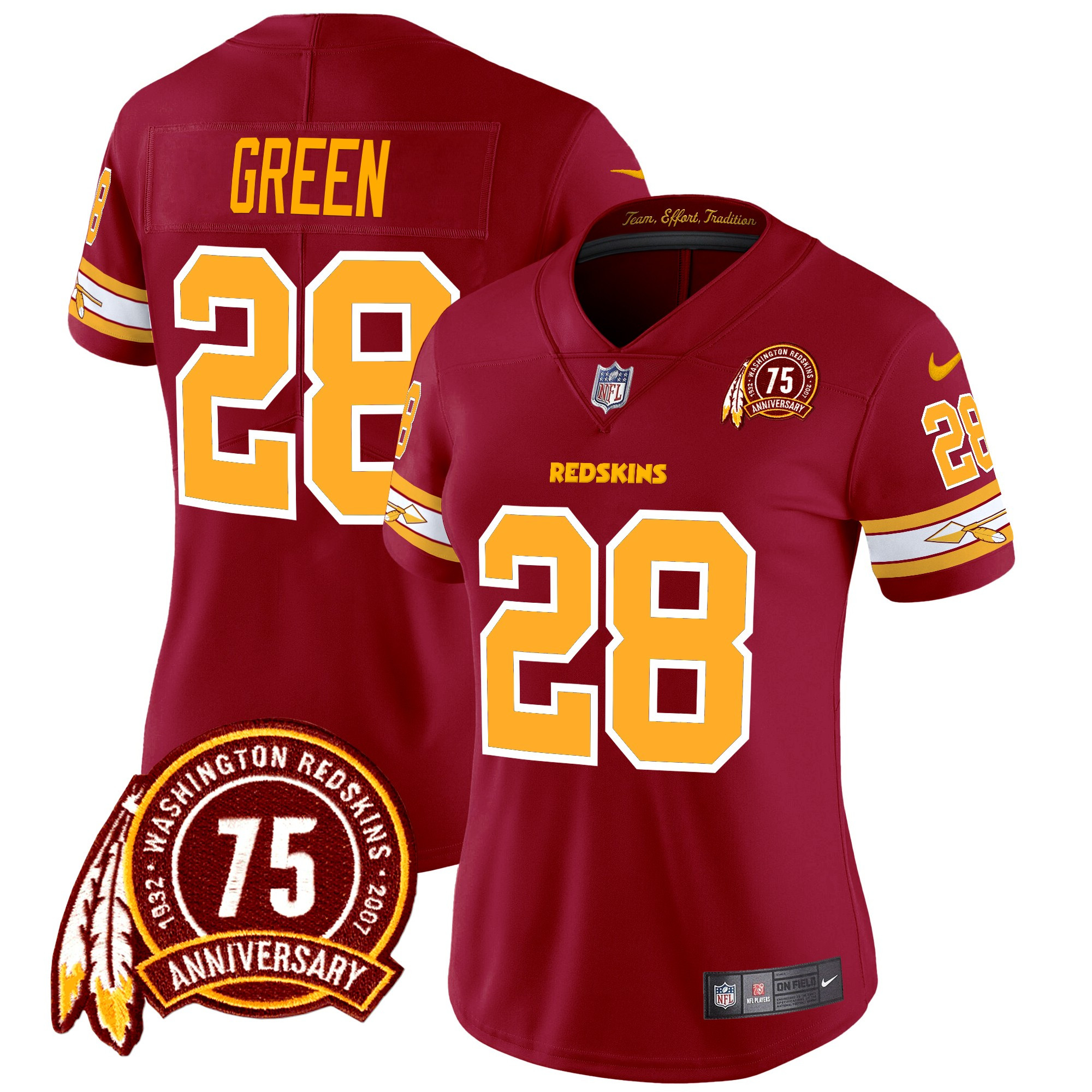 Darrell Green Women's Washington Redskins 75th Patch Vapor Limited Burgundy Jersey - All Stitched