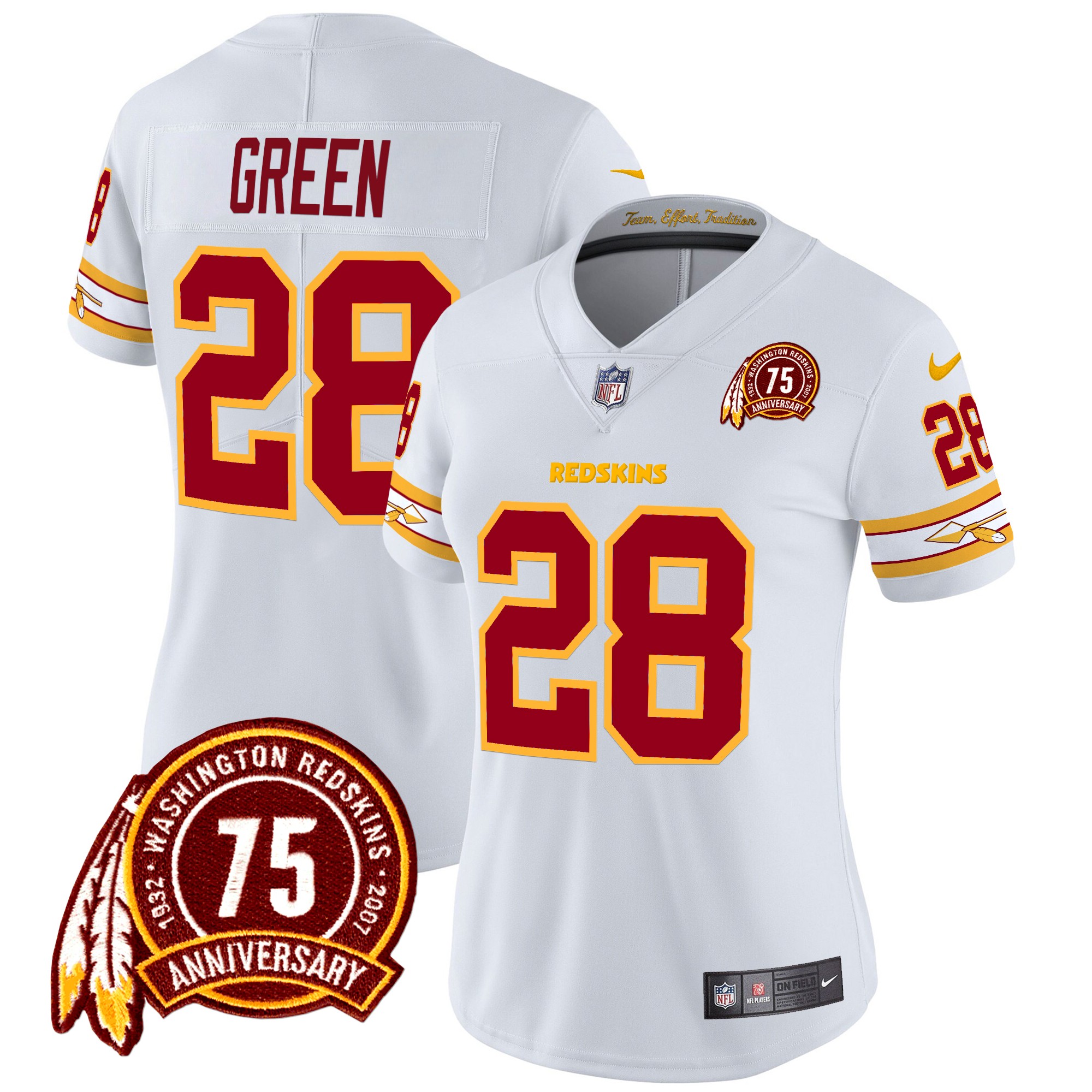 Darrell Green Women's Washington Redskins 75th Patch Vapor Limited White Jersey - All Stitched