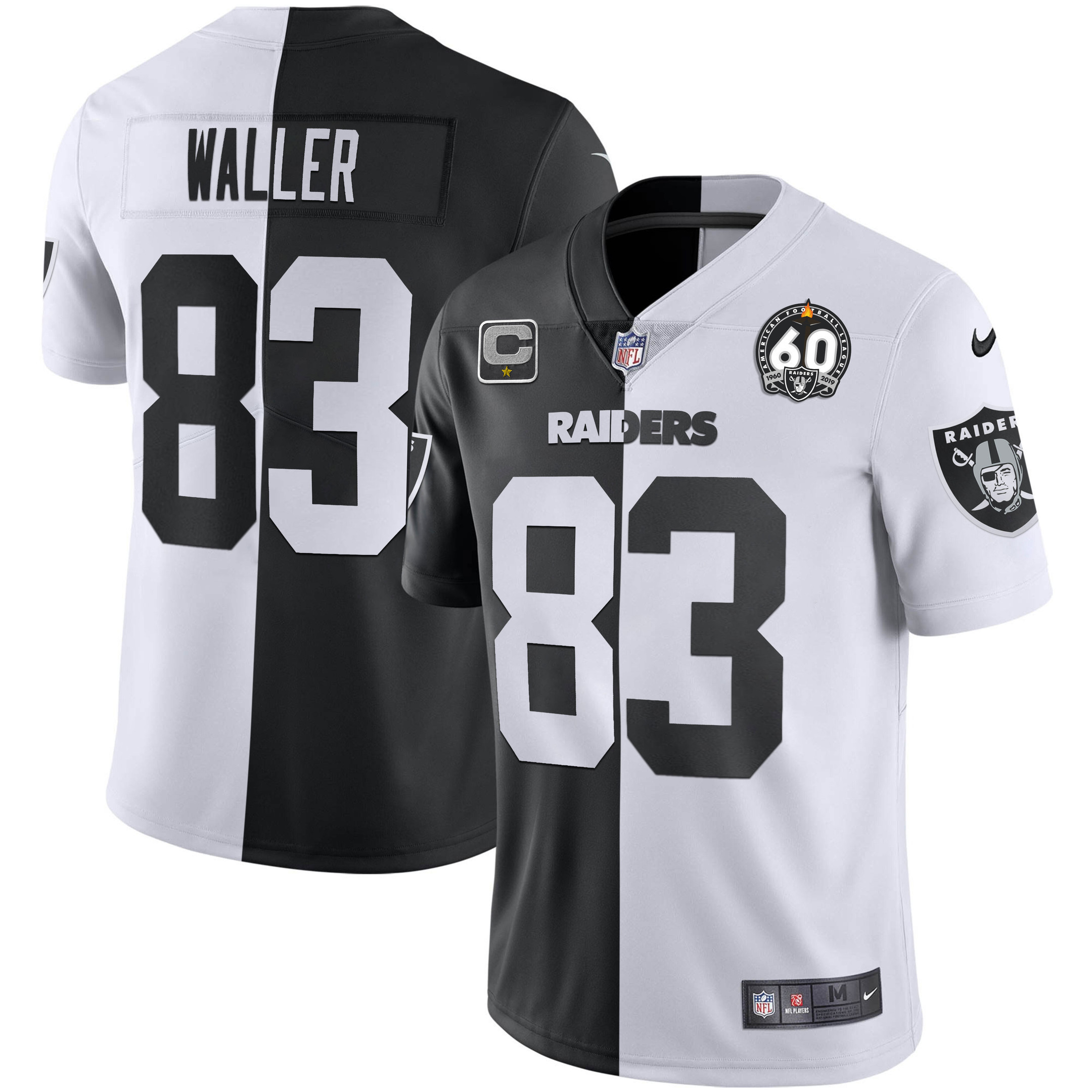 Darren Waller Men's Las Vegas Raiders 60th Season Patch Gold & Split - All Stitched Split Jersey - All Stitched