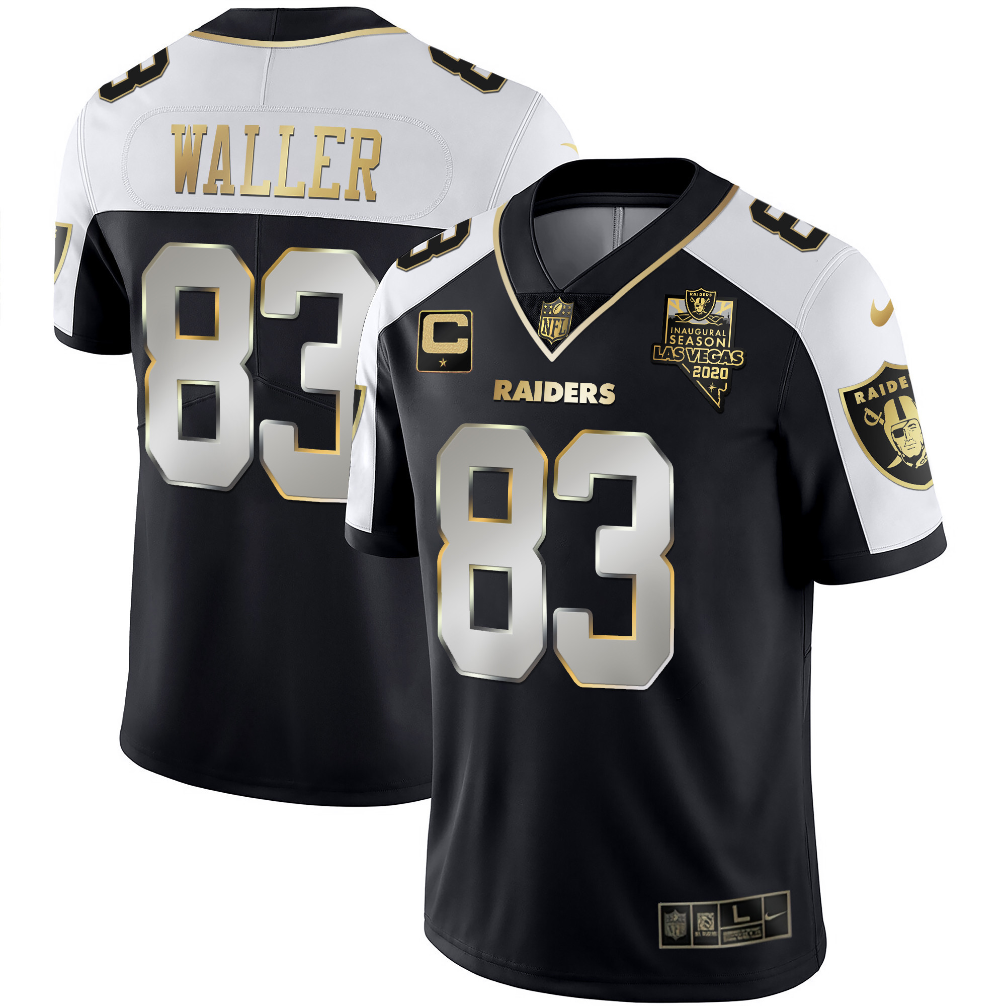 Darren Waller Men's Las Vegas Raiders Alternate Vapor Black Gold & Black Inverted Limited Inaugural Season Patch - All Stitched Alternate Limited Jersey - All Stitched