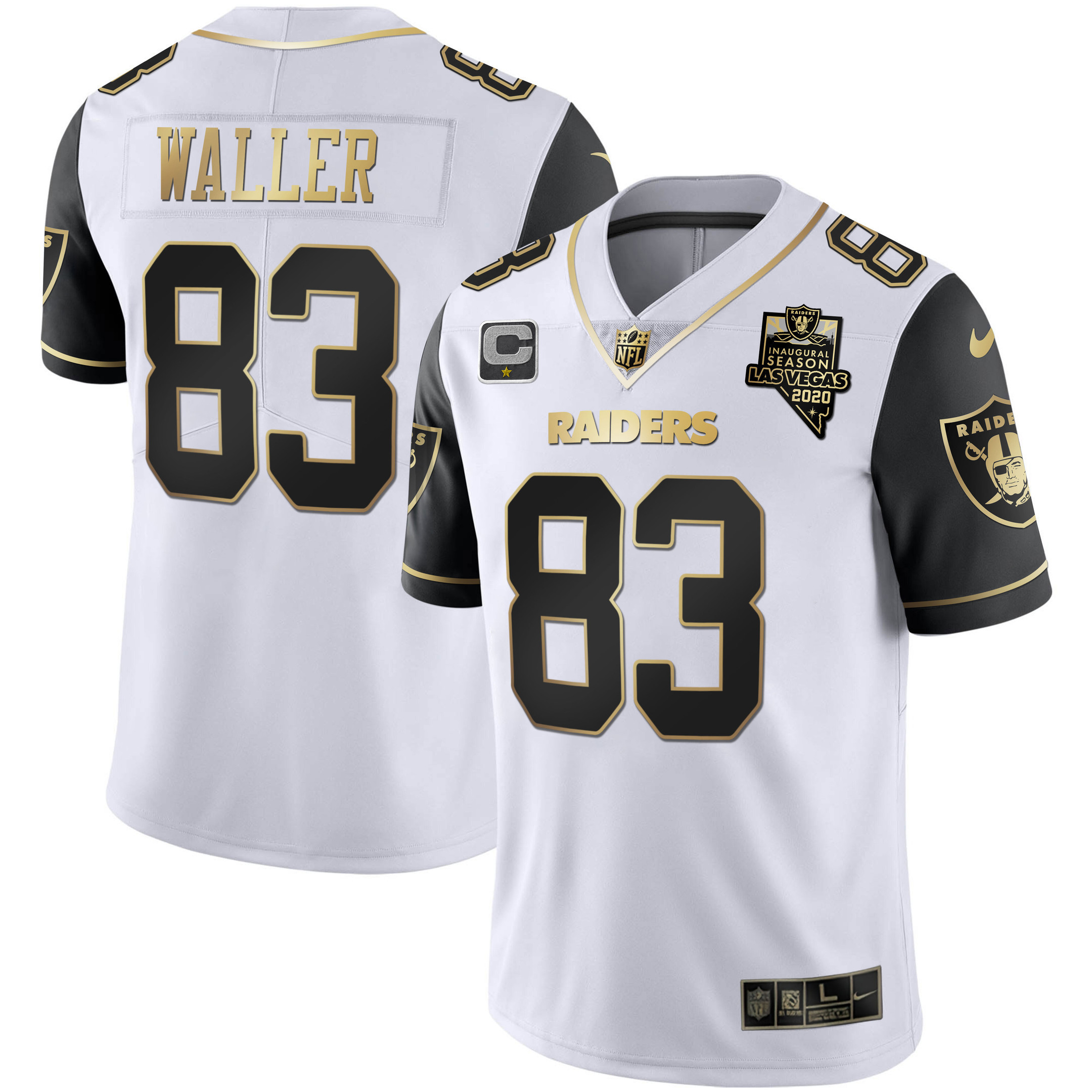 Darren Waller Men's Las Vegas Raiders Alternate Vapor Black Gold & Black Inverted Limited Inaugural Season Patch - All Stitched Black Sleeves Jersey - All Stitched