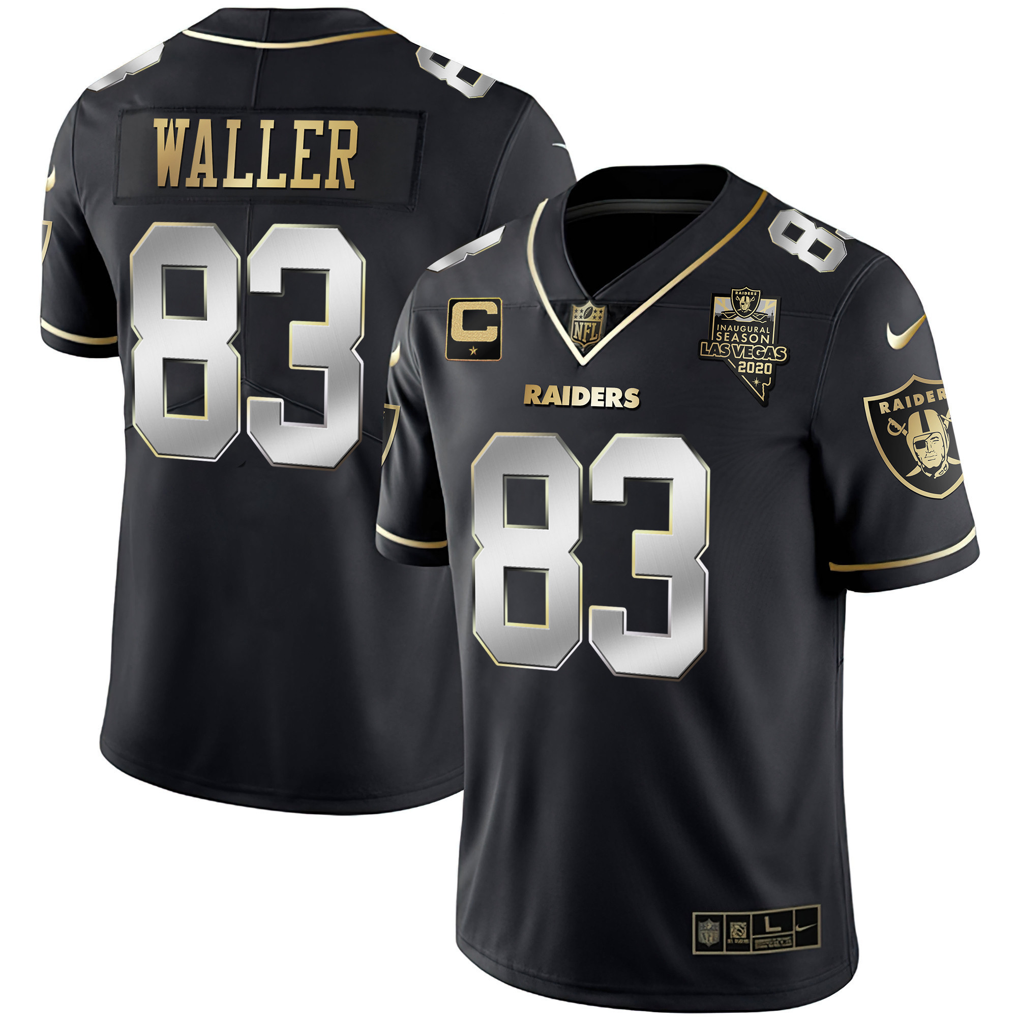 Darren Waller Men's Las Vegas Raiders Inaugural Season Patch Gold & Split - All Stitched Black Limited Jersey - All Stitched
