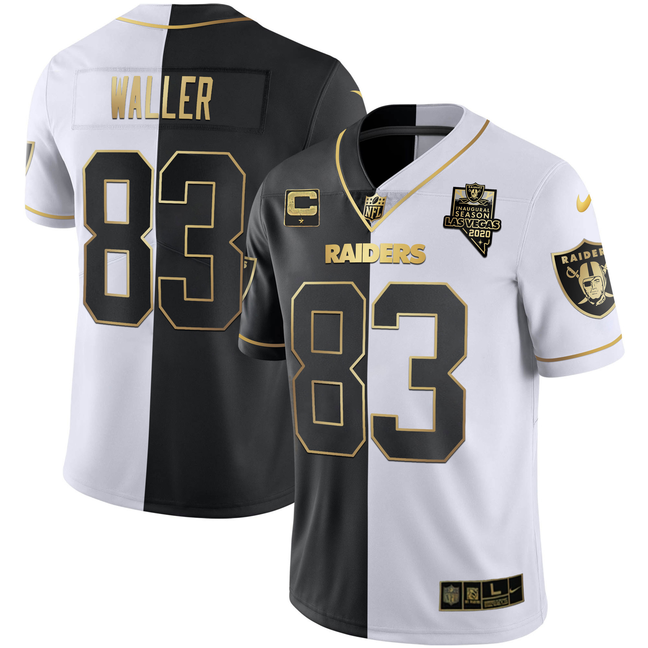 Darren Waller Men's Las Vegas Raiders Inaugural Season Patch Gold & Split - All Stitched Split Gold Jersey - All Stitched