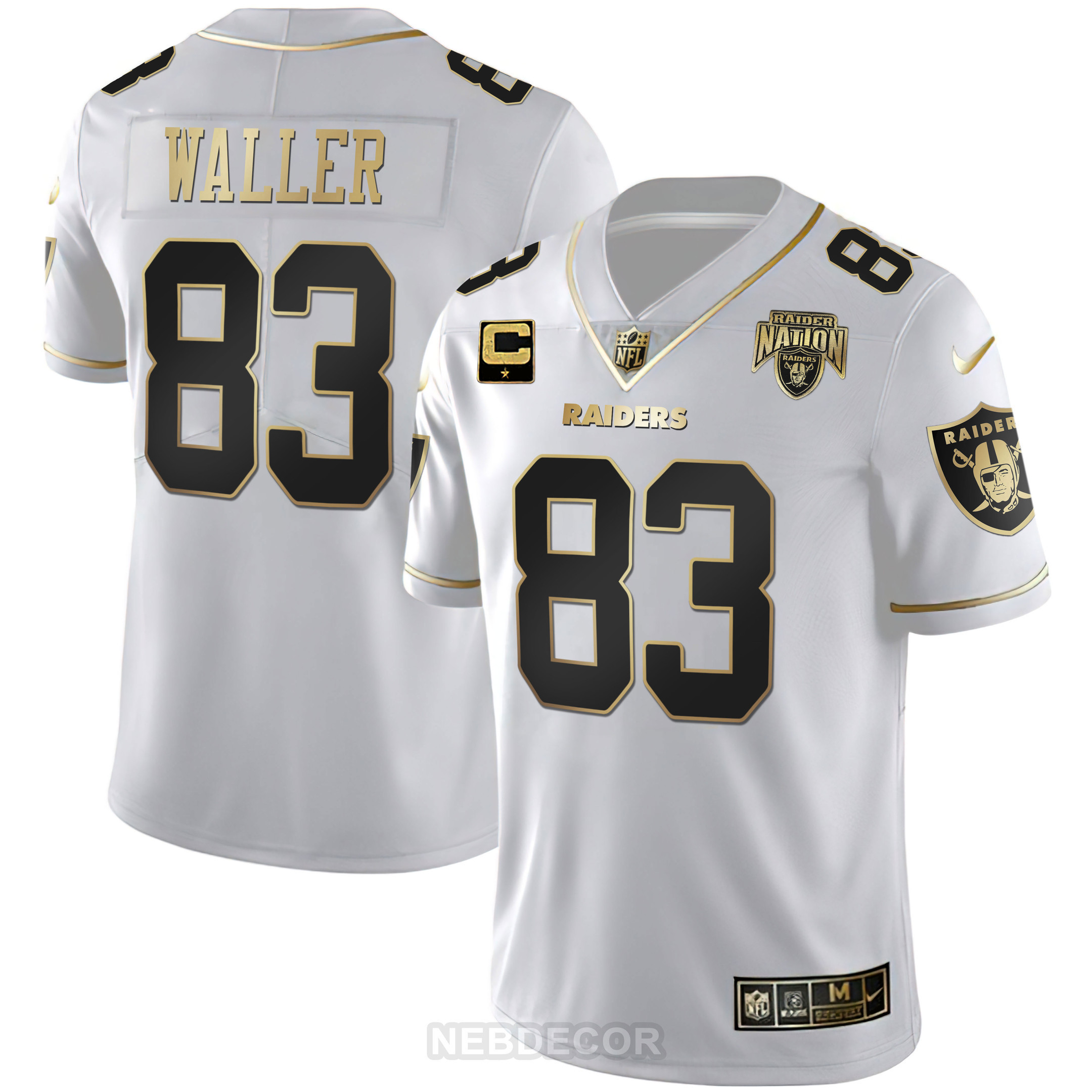 Darren Waller Men's Las Vegas Raiders Raider Nation Patch White Gold and Black Gold White Gold Jersey - All Stitched