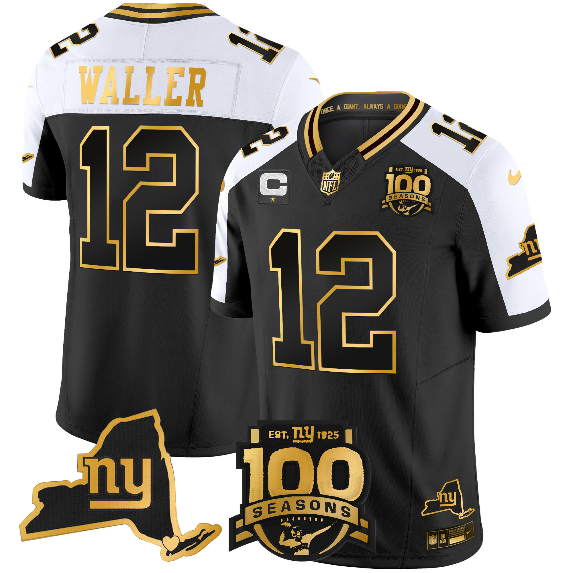 Darren Waller Men's New York Giants 100th Season & State Patch Gold Vapor Limited Alternate Jersey - All Stitched