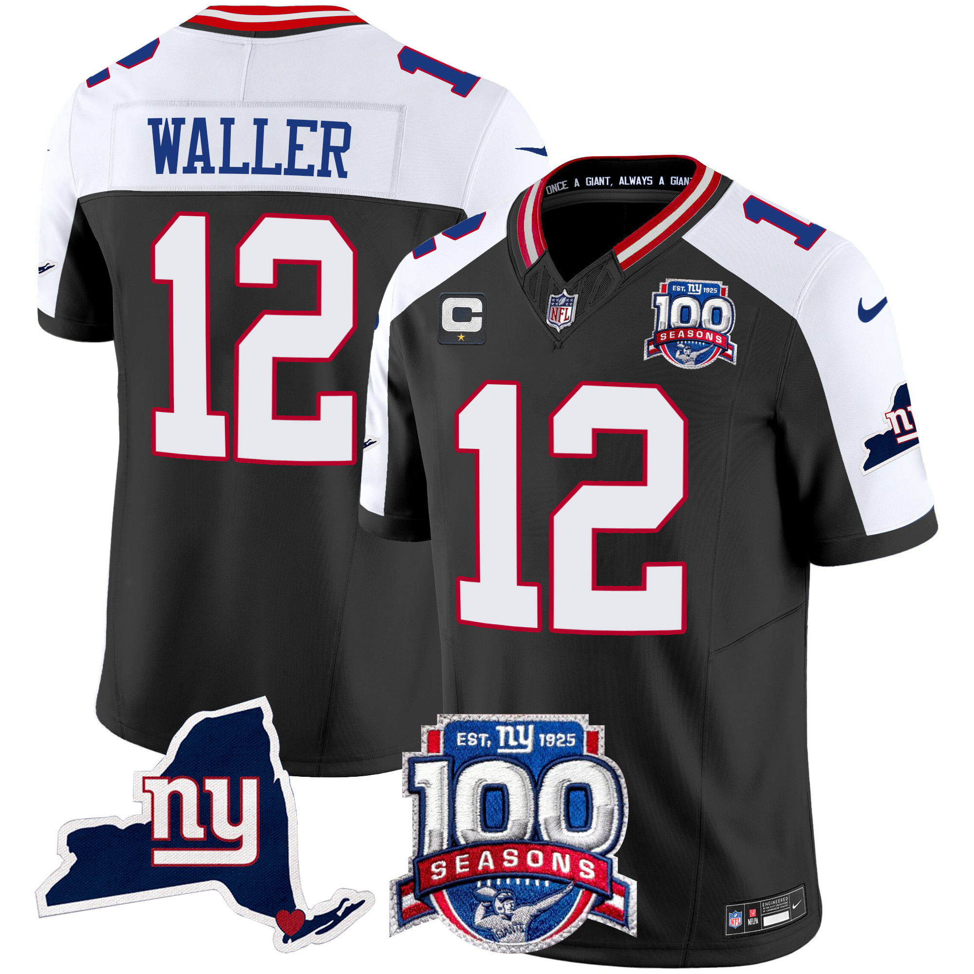 Darren Waller Men's New York Giants 100th Season & State Patch Vapor Limited Black Alternate Jersey - All Stitched