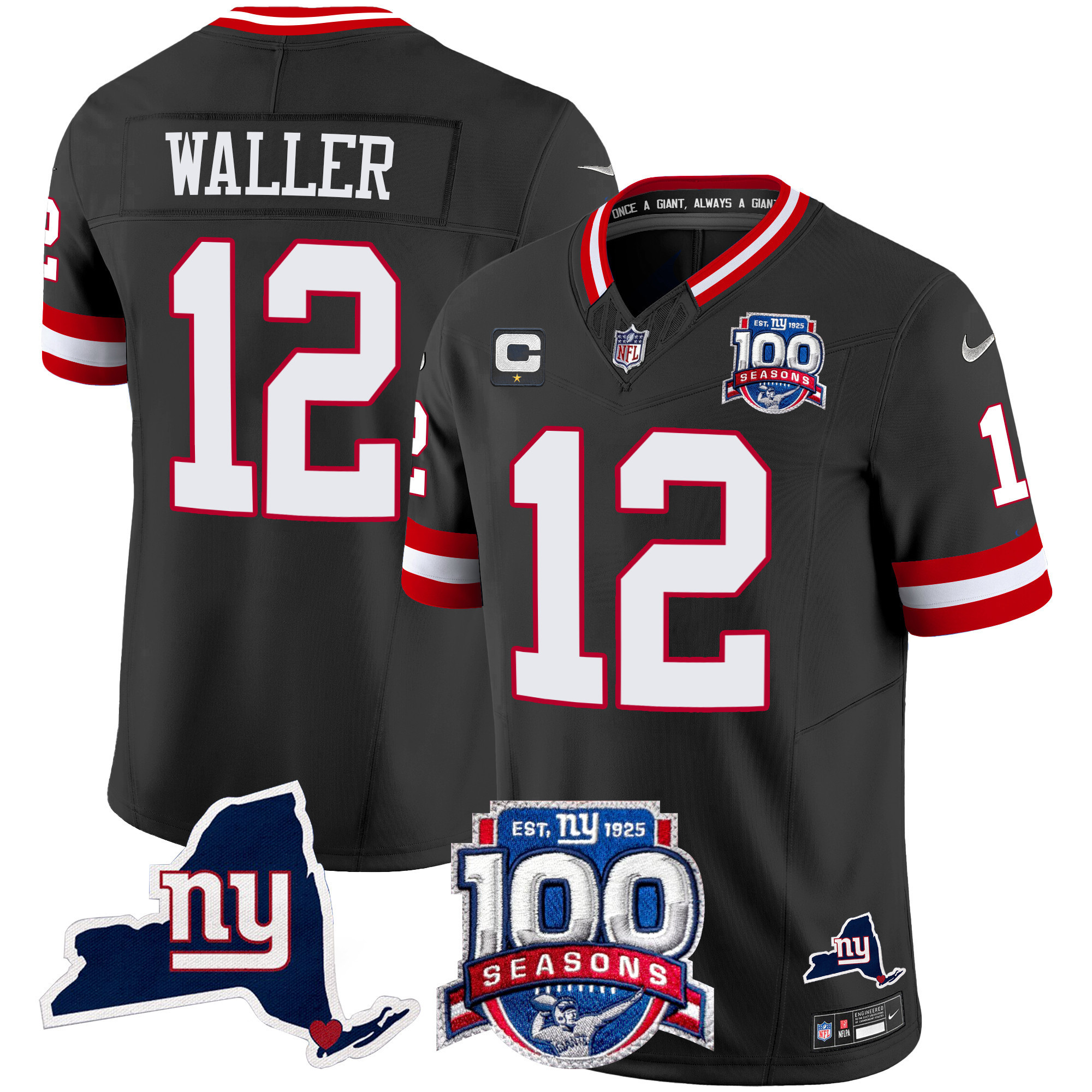 Darren Waller Men's New York Giants 100th Season & State Patch Vapor Limited Black Jersey - All Stitched