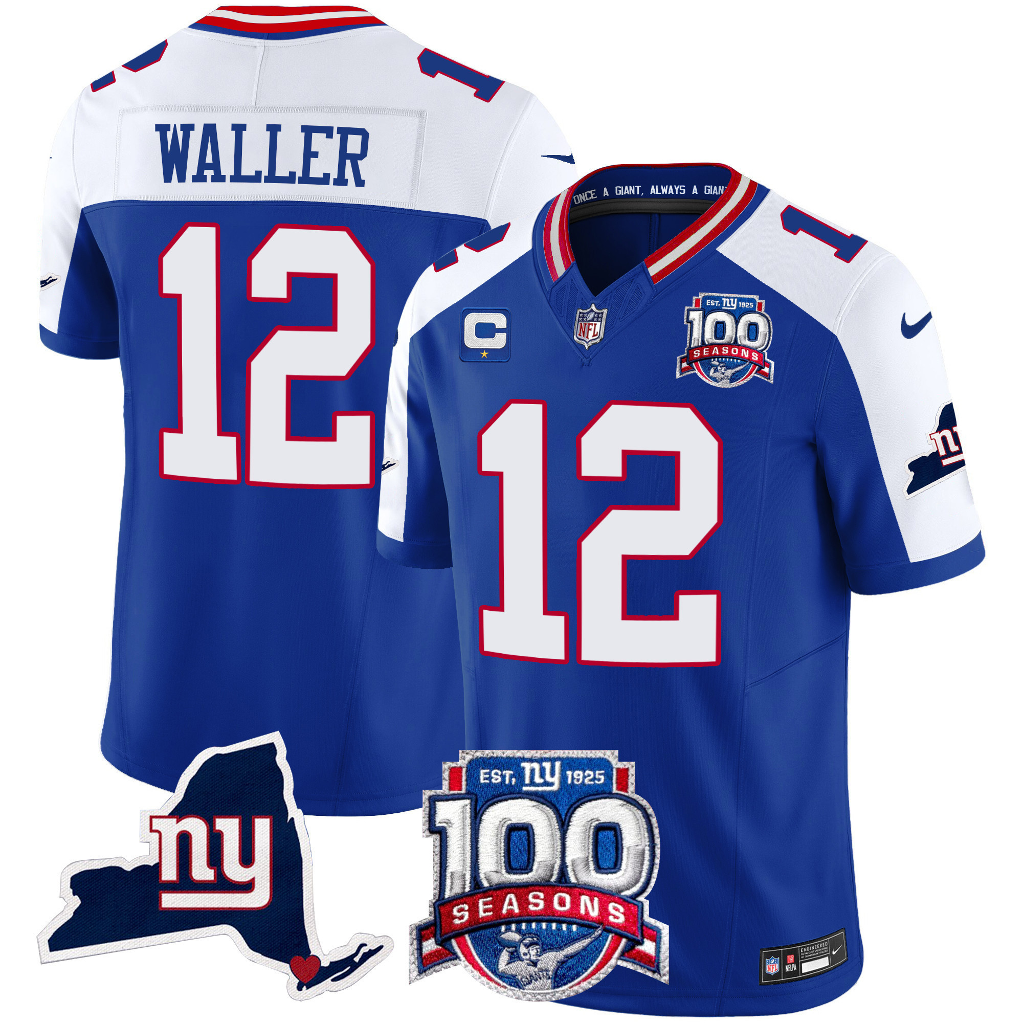 Darren Waller Men's New York Giants 100th Season & State Patch Vapor Limited Royal Alternate Jersey - All Stitched