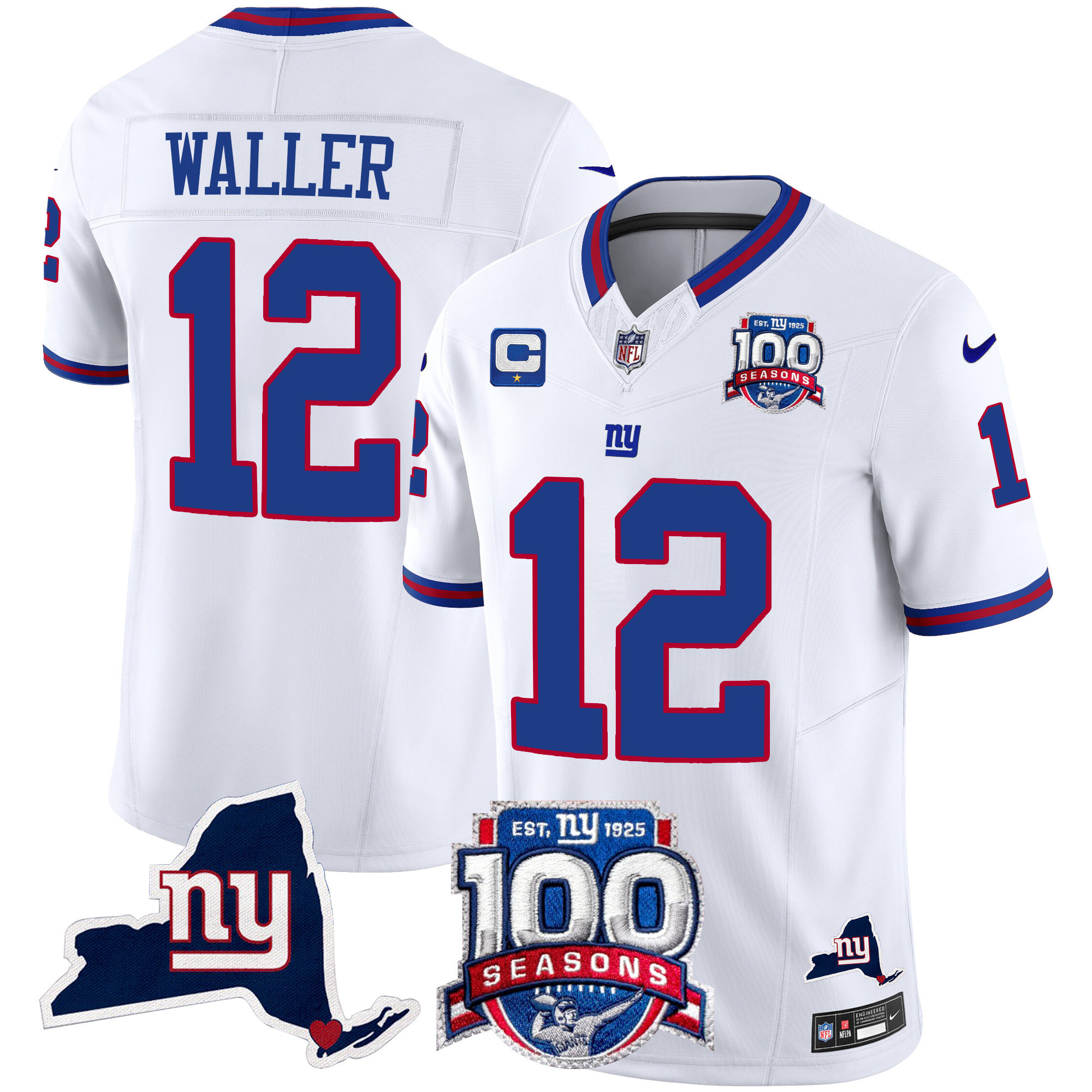 Darren Waller Men's New York Giants 100th Season & State Patch Vapor Limited White Jersey - All Stitched