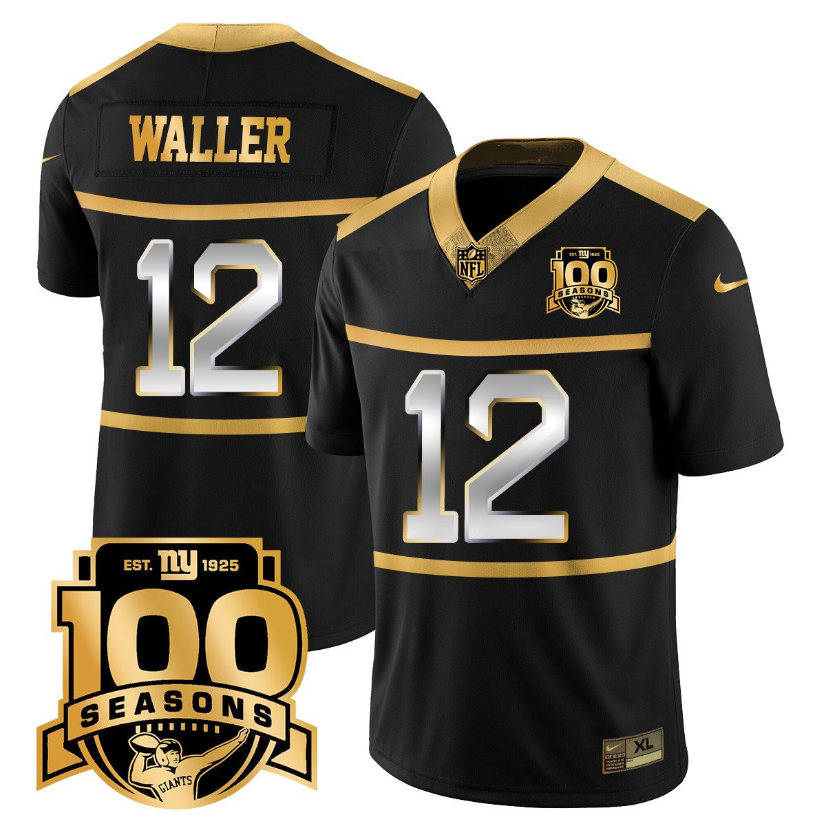 Darren Waller Men's New York Giants 'Century Red' 100th Season Commemorative Gold Vapor Black Gold Jersey - All Stitched