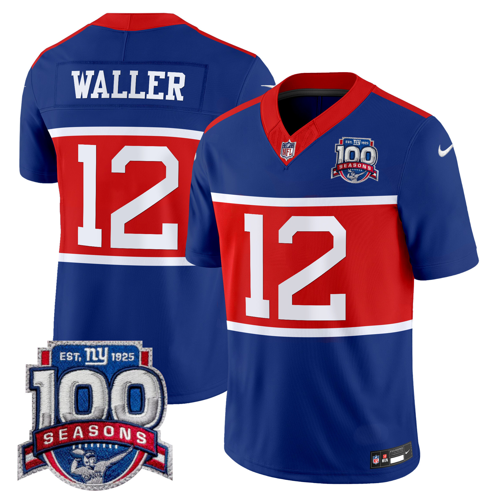 Darren Waller Men's New York Giants 'Century Red' 100th Season Commemorative Vapor Royal Jersey - All Stitched