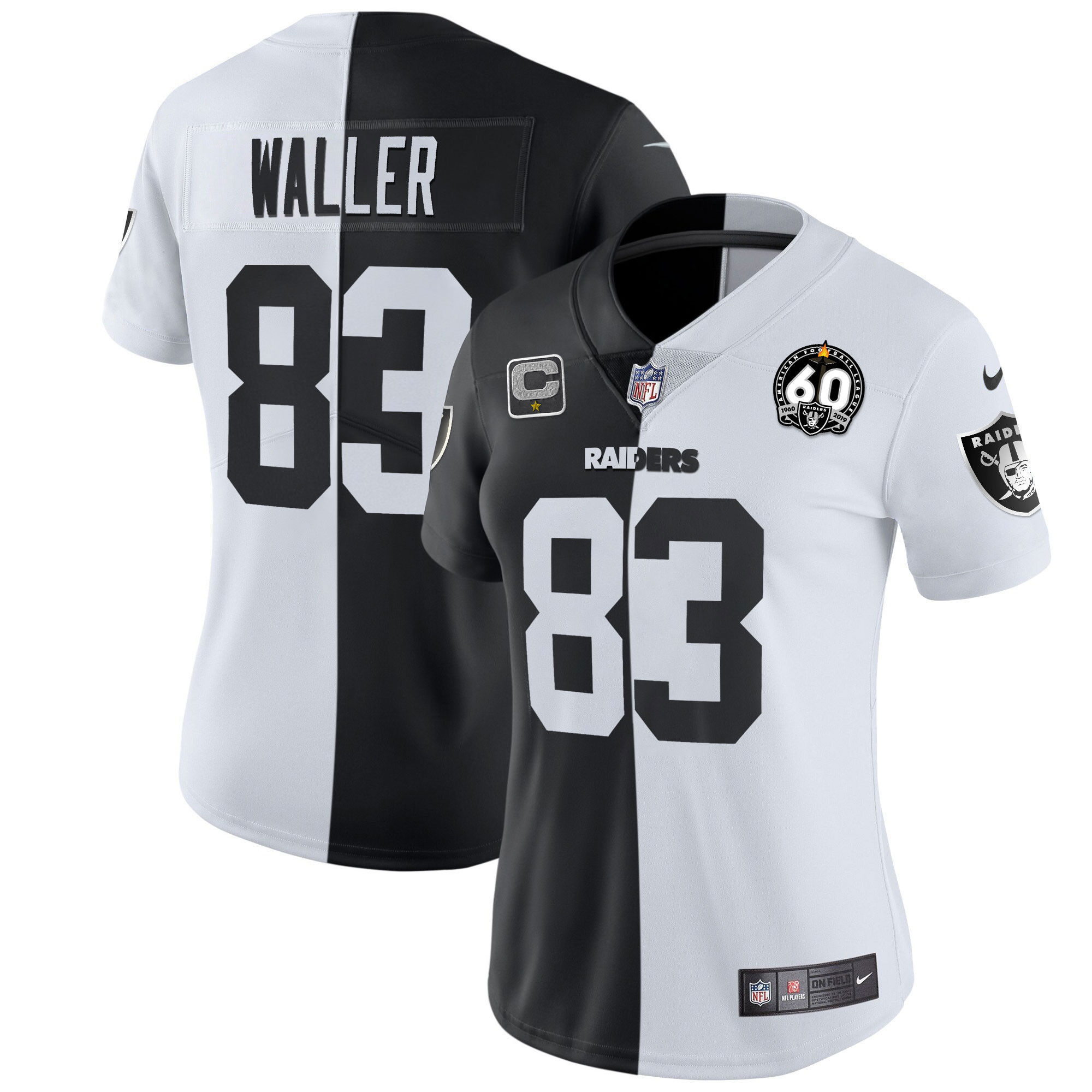 Darren Waller Women's Las Vegas Raiders 60th Season Patch Gold & Split - All Stitched Split Jersey - All Stitched