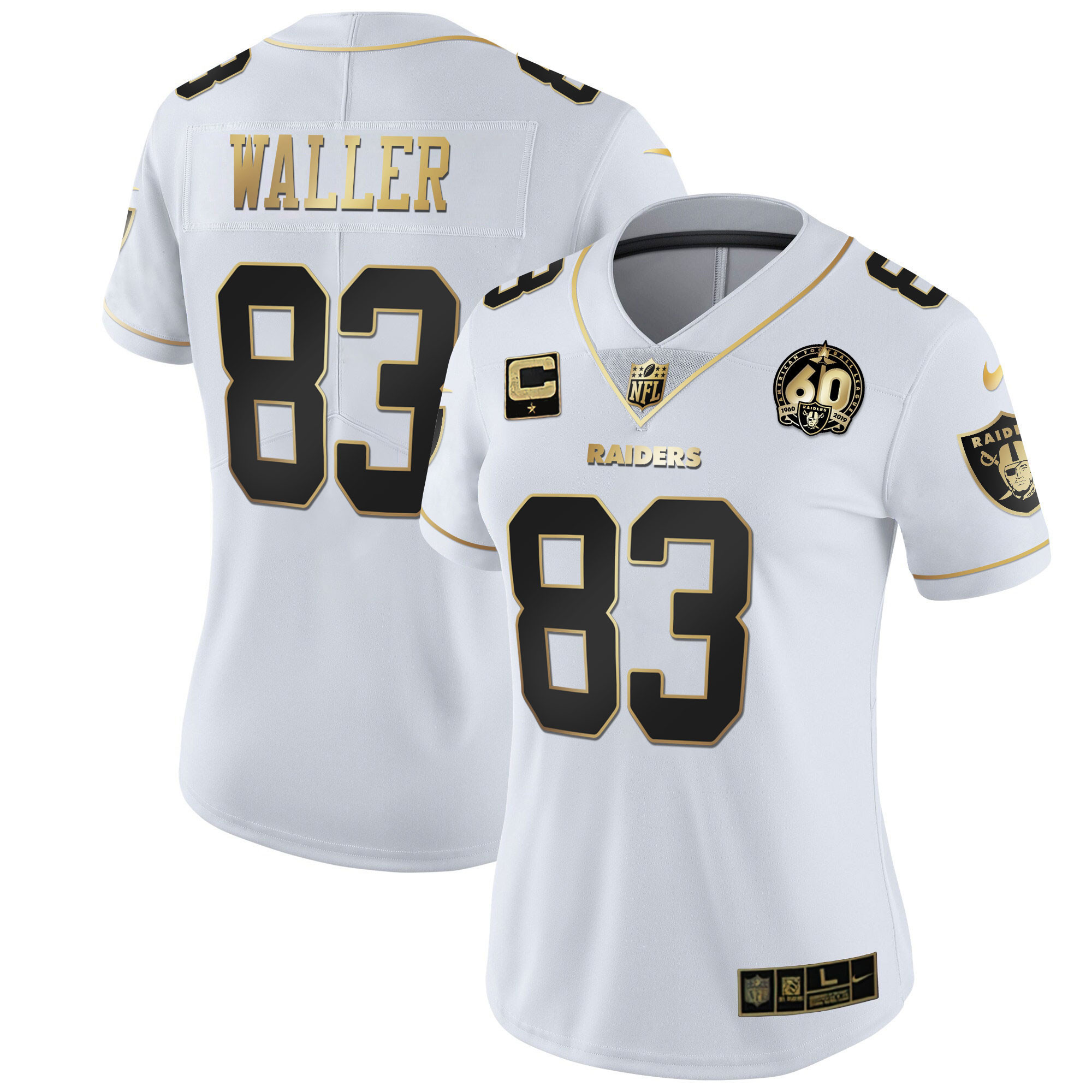 Darren Waller Women's Las Vegas Raiders 60th Season Patch Gold & Split - All Stitched White Gold Jersey - All Stitched