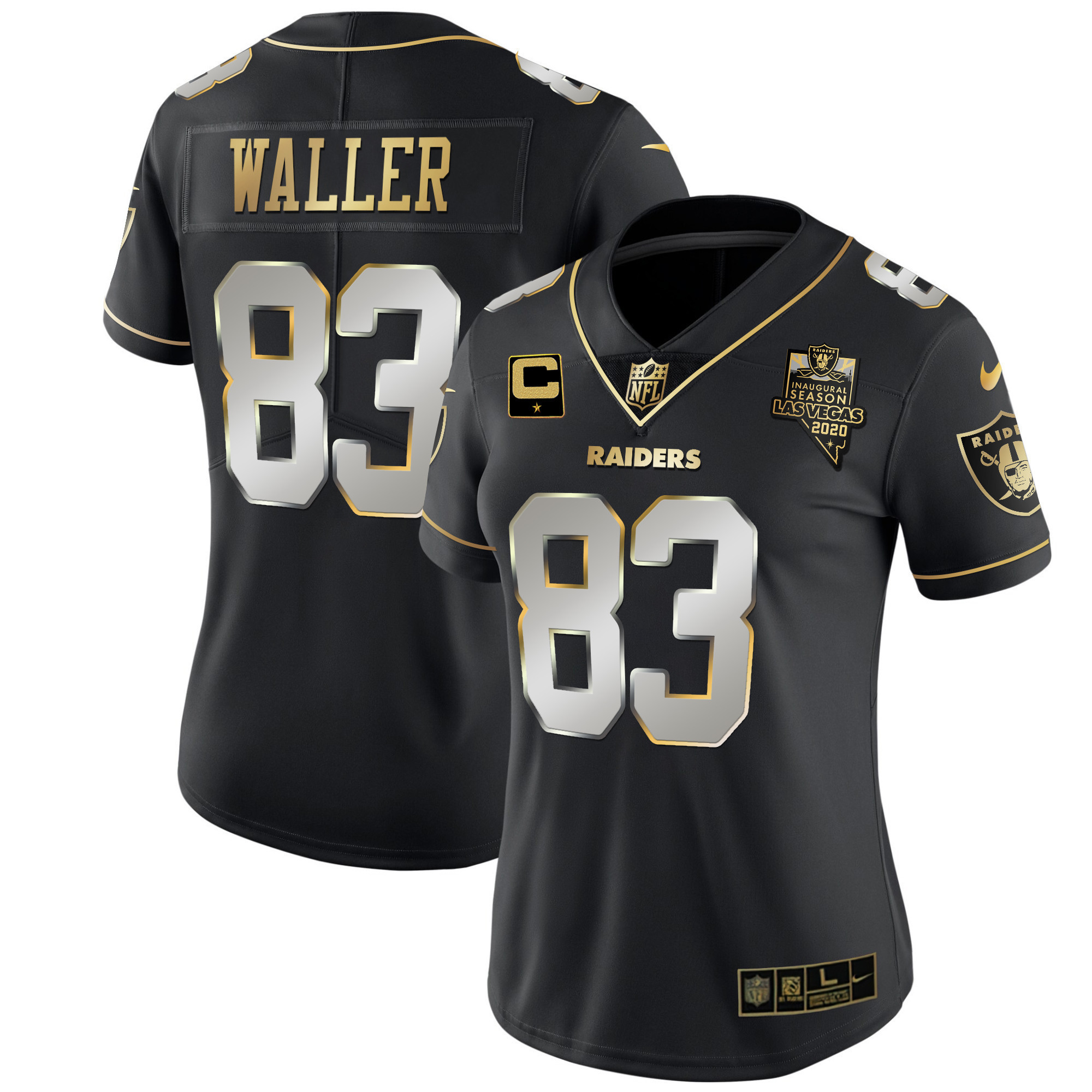 Darren Waller Women's Las Vegas Raiders Inaugural Season Patch Gold & Split - All Stitched Black Limited Jersey - All Stitched