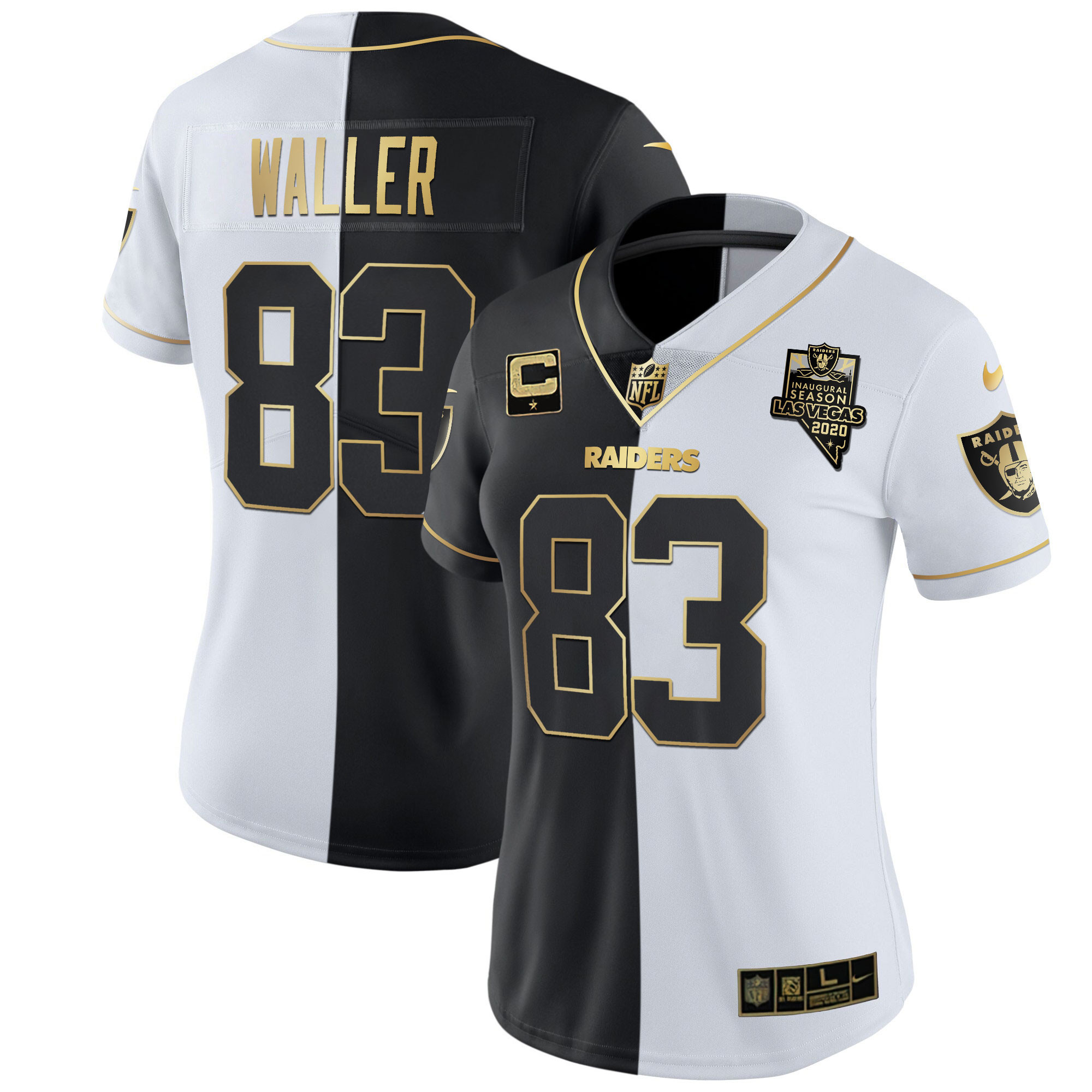 Darren Waller Women's Las Vegas Raiders Inaugural Season Patch Gold & Split - All Stitched Split Gold Jersey - All Stitched