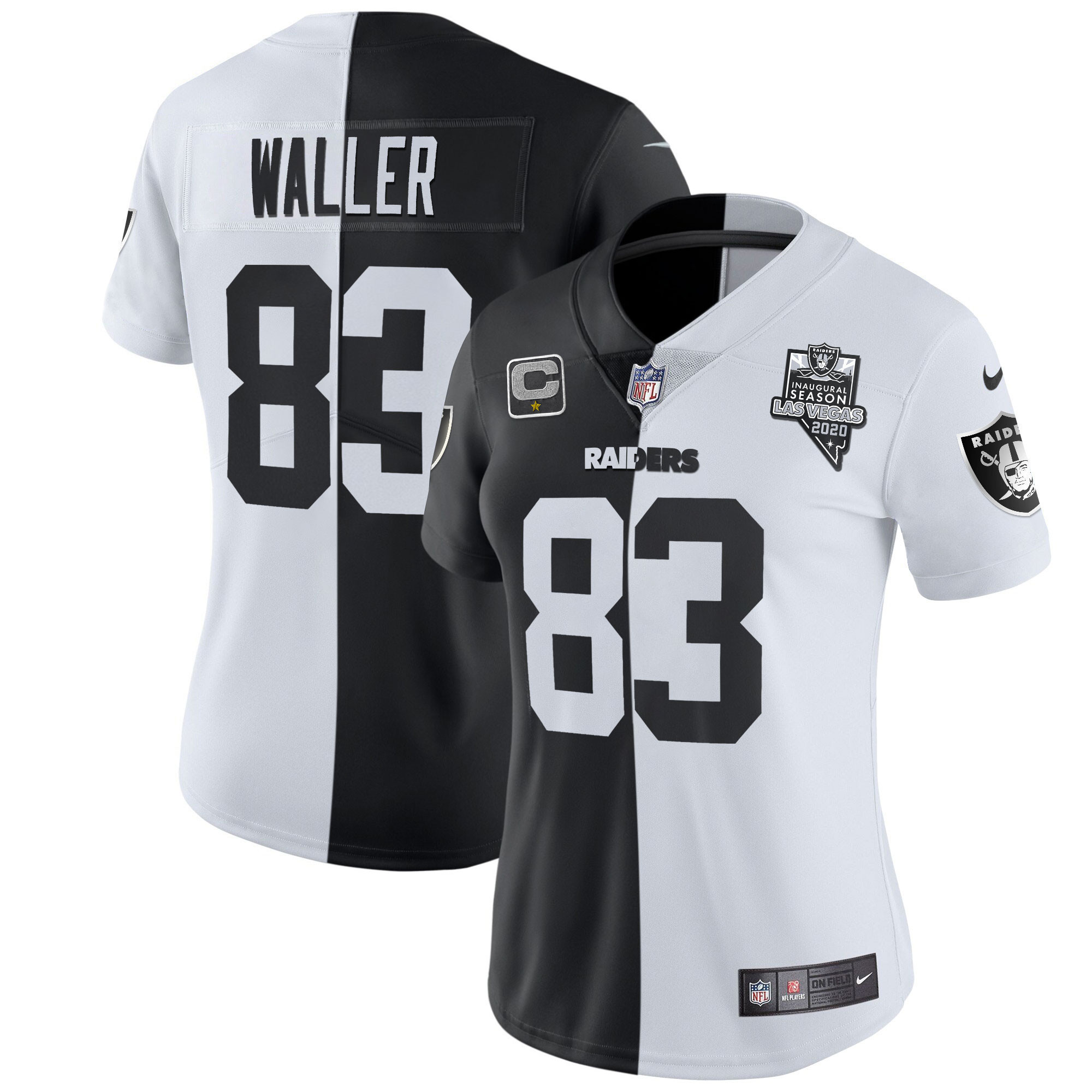 Darren Waller Women's Las Vegas Raiders Inaugural Season Patch Gold & Split - All Stitched Split Jersey - All Stitched