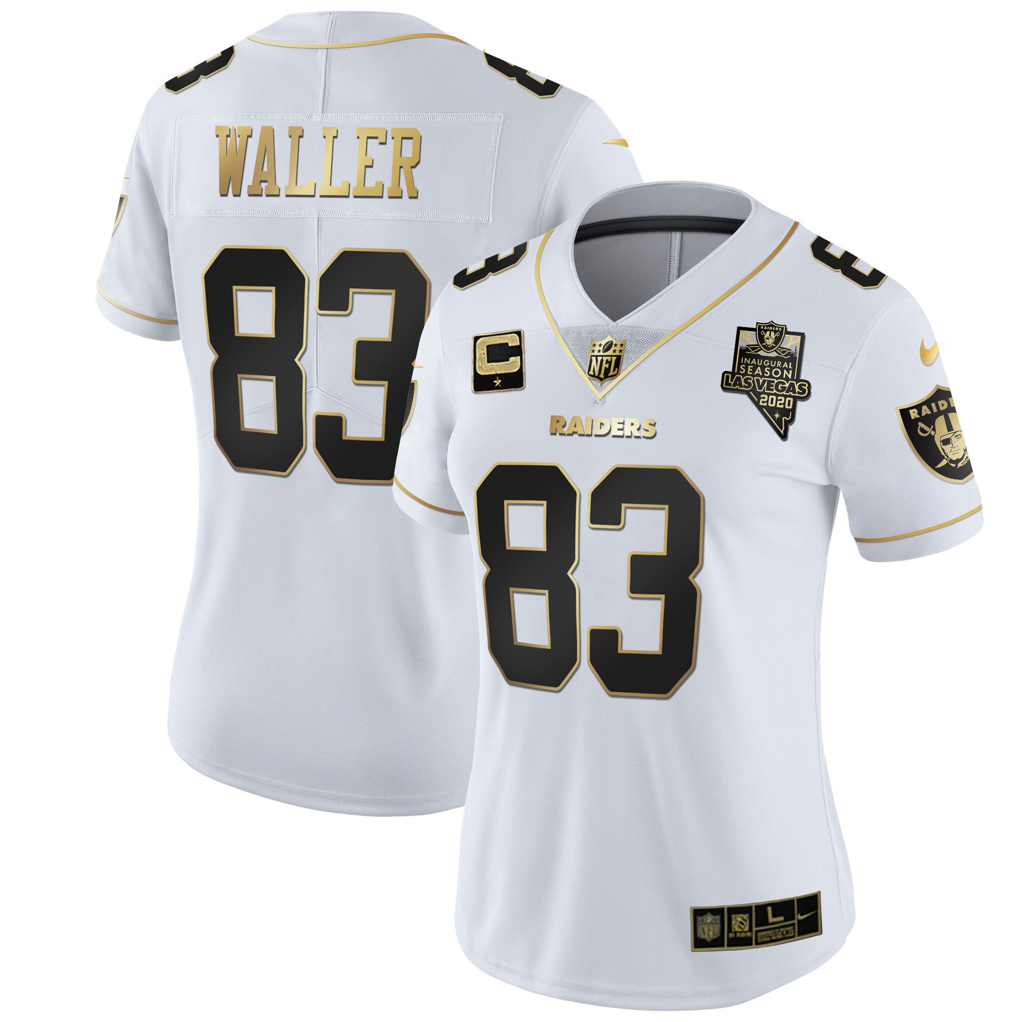 Darren Waller Women's Las Vegas Raiders Inaugural Season Patch Gold & Split - All Stitched White Gold Jersey - All Stitched
