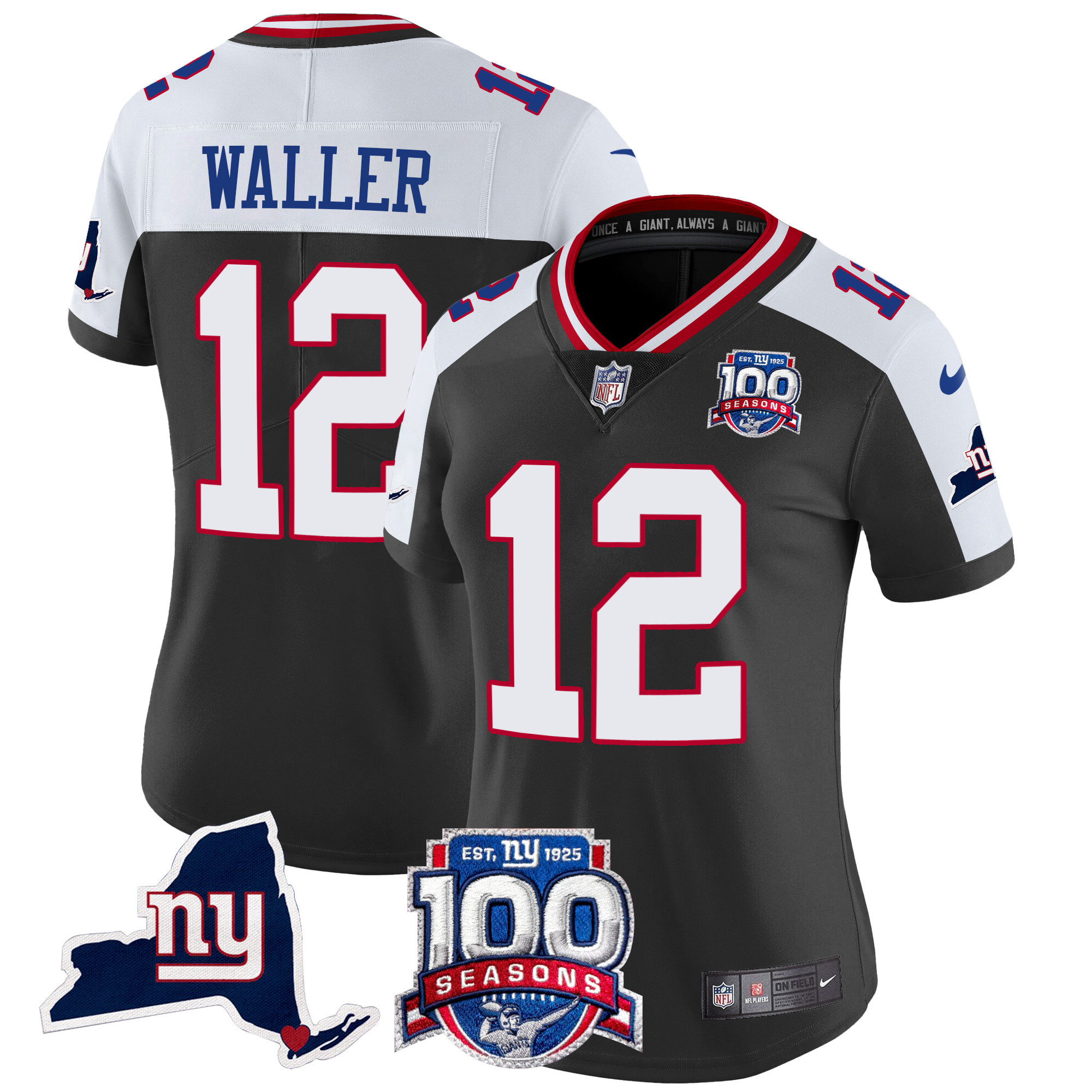 Darren Waller Women's New York Giants 100th Season & State Patch Vapor Limited Black Alternate Jersey - All Stitched