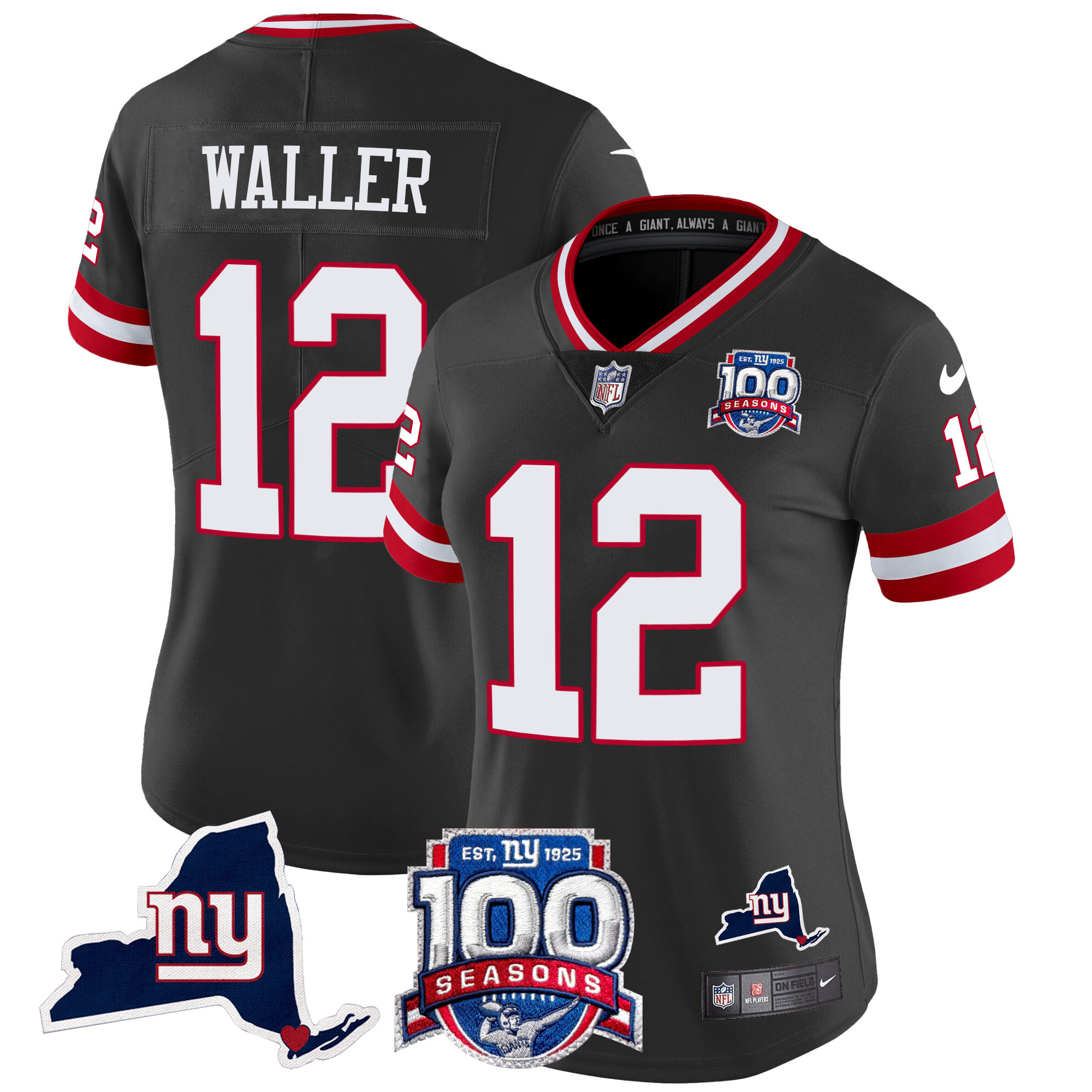 Darren Waller Women's New York Giants 100th Season & State Patch Vapor Limited Black Jersey - All Stitched