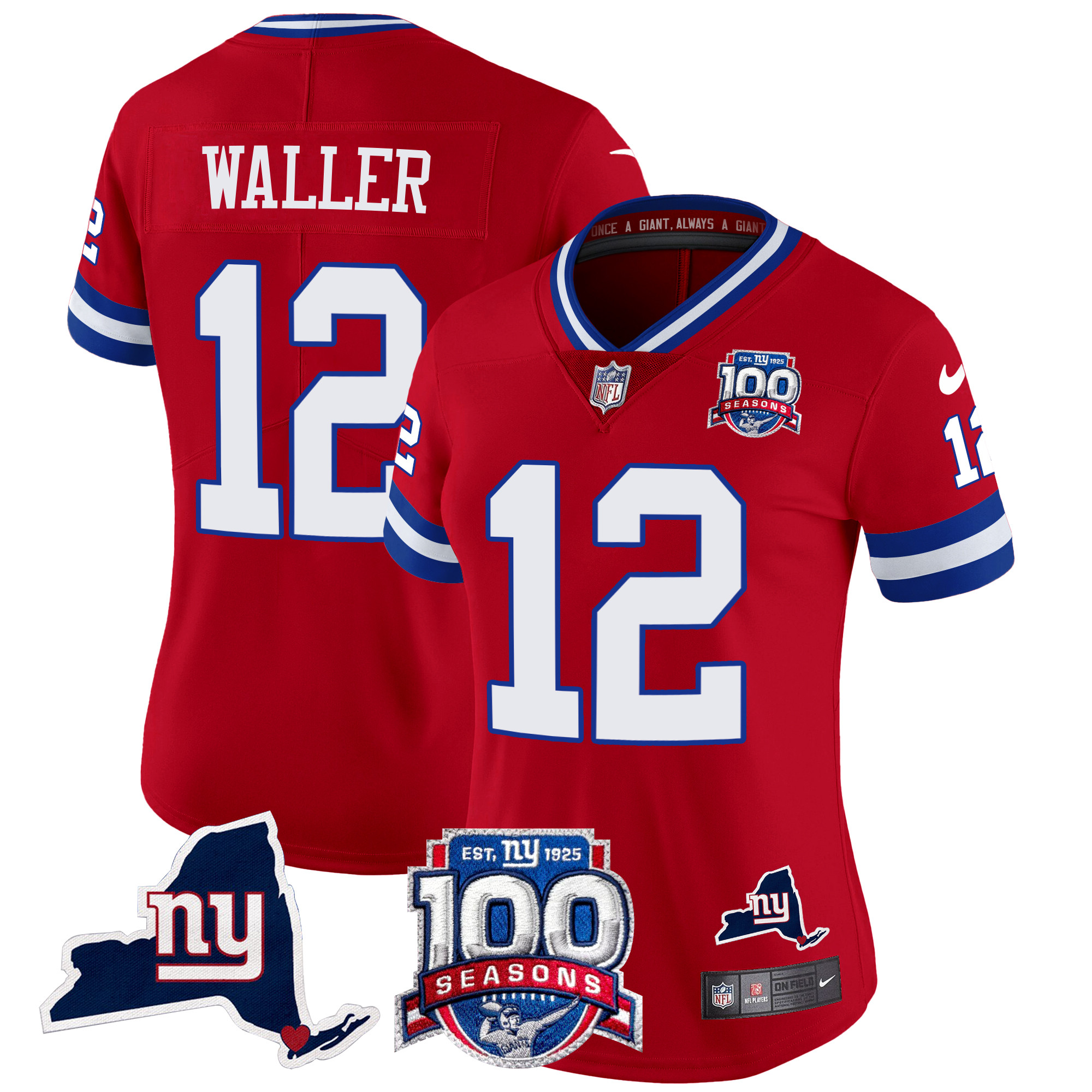 Darren Waller Women's New York Giants 100th Season & State Patch Vapor Limited Red Jersey - All Stitched