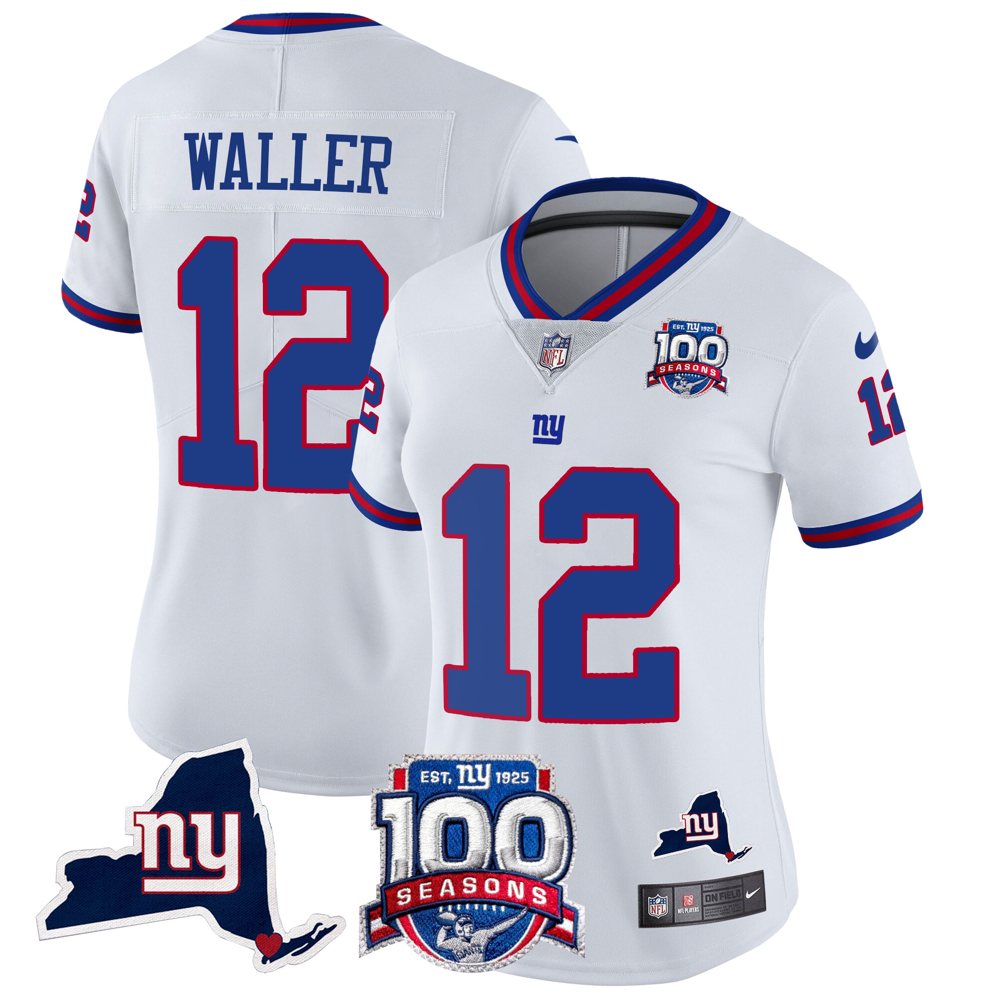 Darren Waller Women's New York Giants 100th Season & State Patch Vapor Limited White Jersey - All Stitched