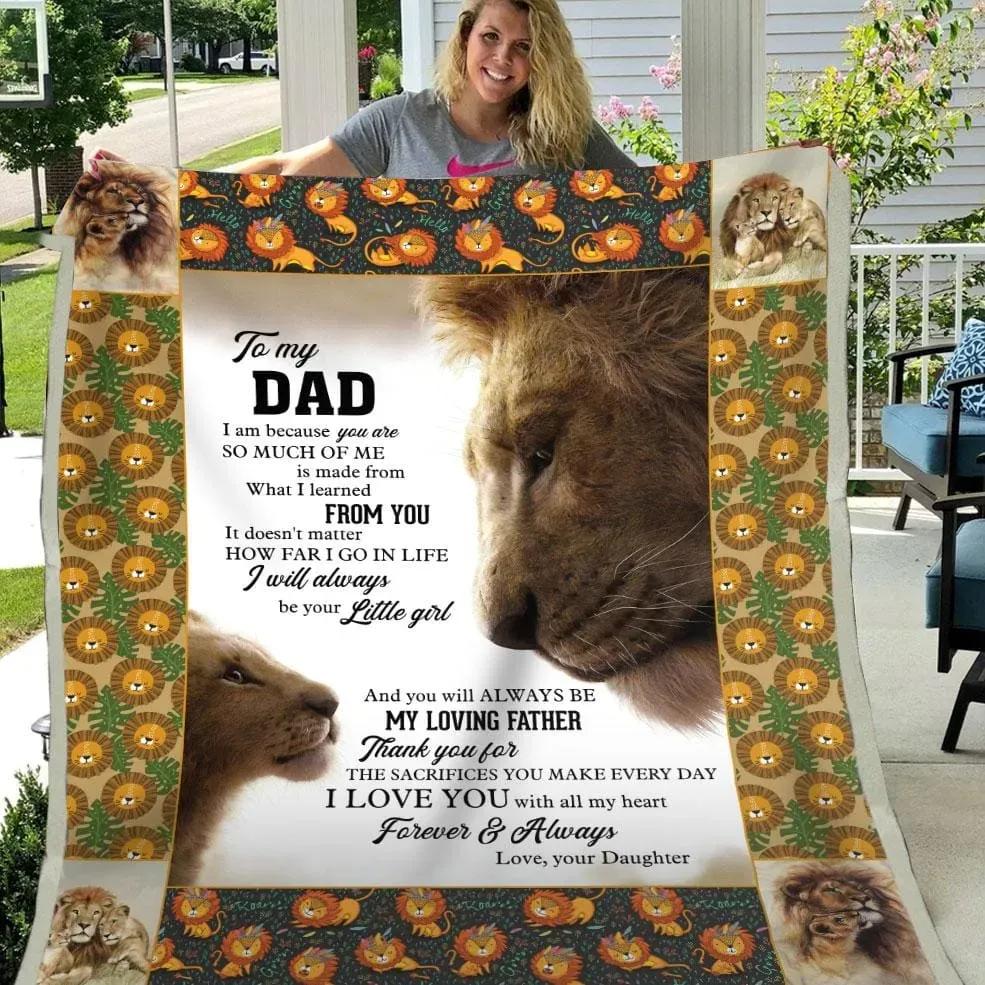 Daughter To Dad Father's Day Fleece Quilt Blanket Lion Art I Love You With All My Heart - TopBestClothing
